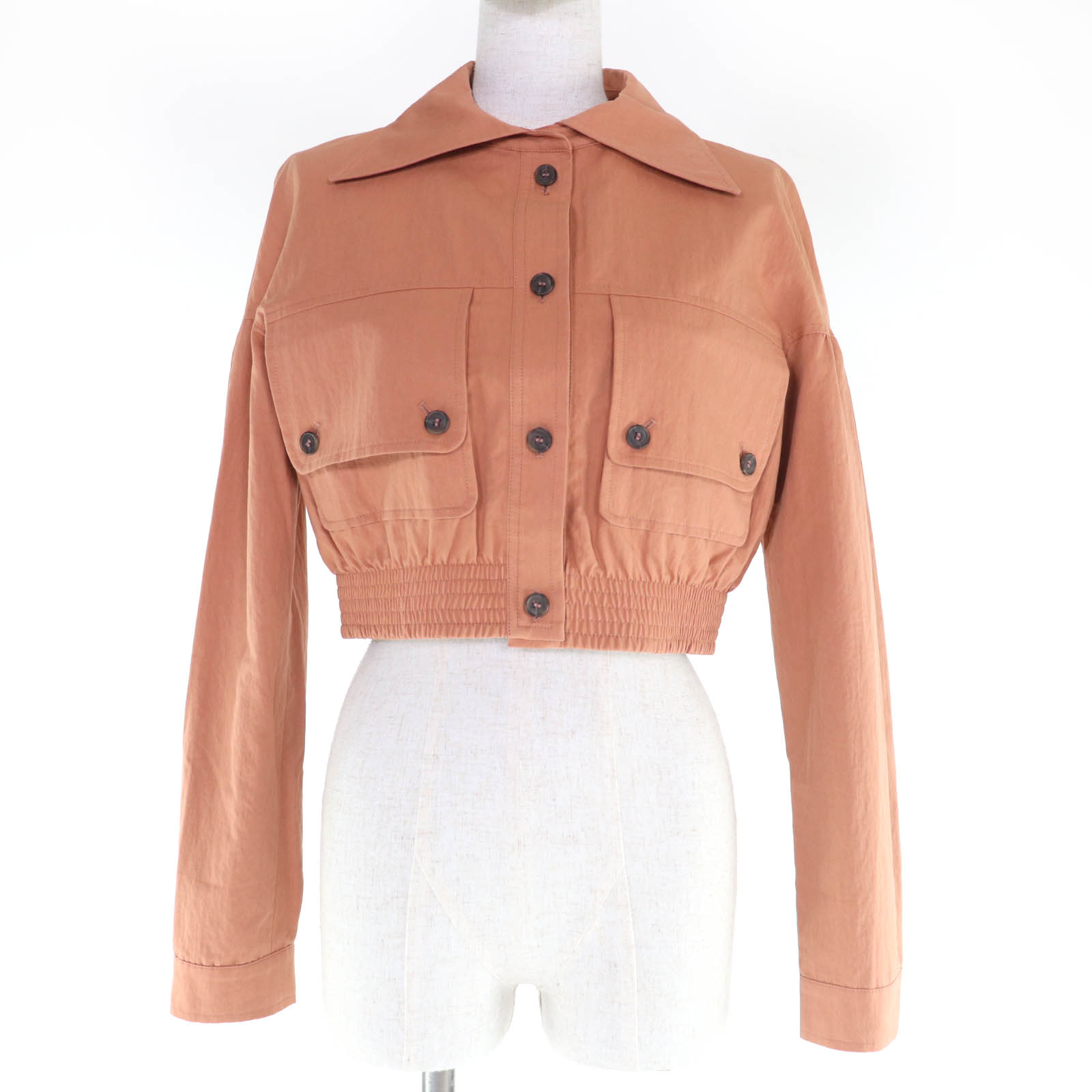 極美品☆JIL SANDER NAVY ジルサンダーネイビー JDK553AJK03281 コットン クロップド ジャケット ライトブラウン 34 イタリア製 正規品 レディース【中古】