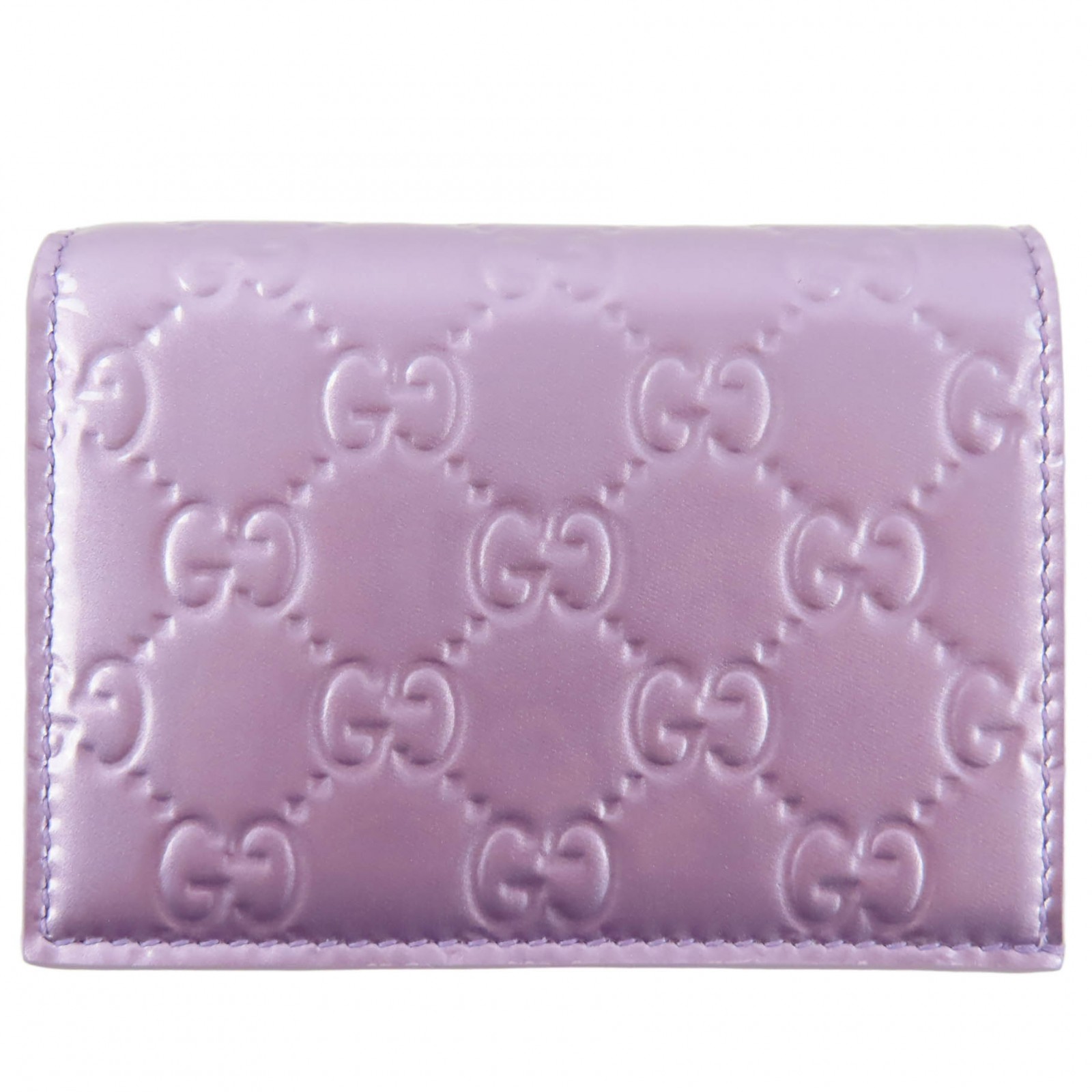 未当て嵌める品◇GUCCI グッチ 847207 専売特許なめし革 GG旗幟 スモールウォレット 二つ折り紙入れ メタリックパープル 箱・保護すること袋付き添い人 イタリア製 レディース 付け届け品【中古】