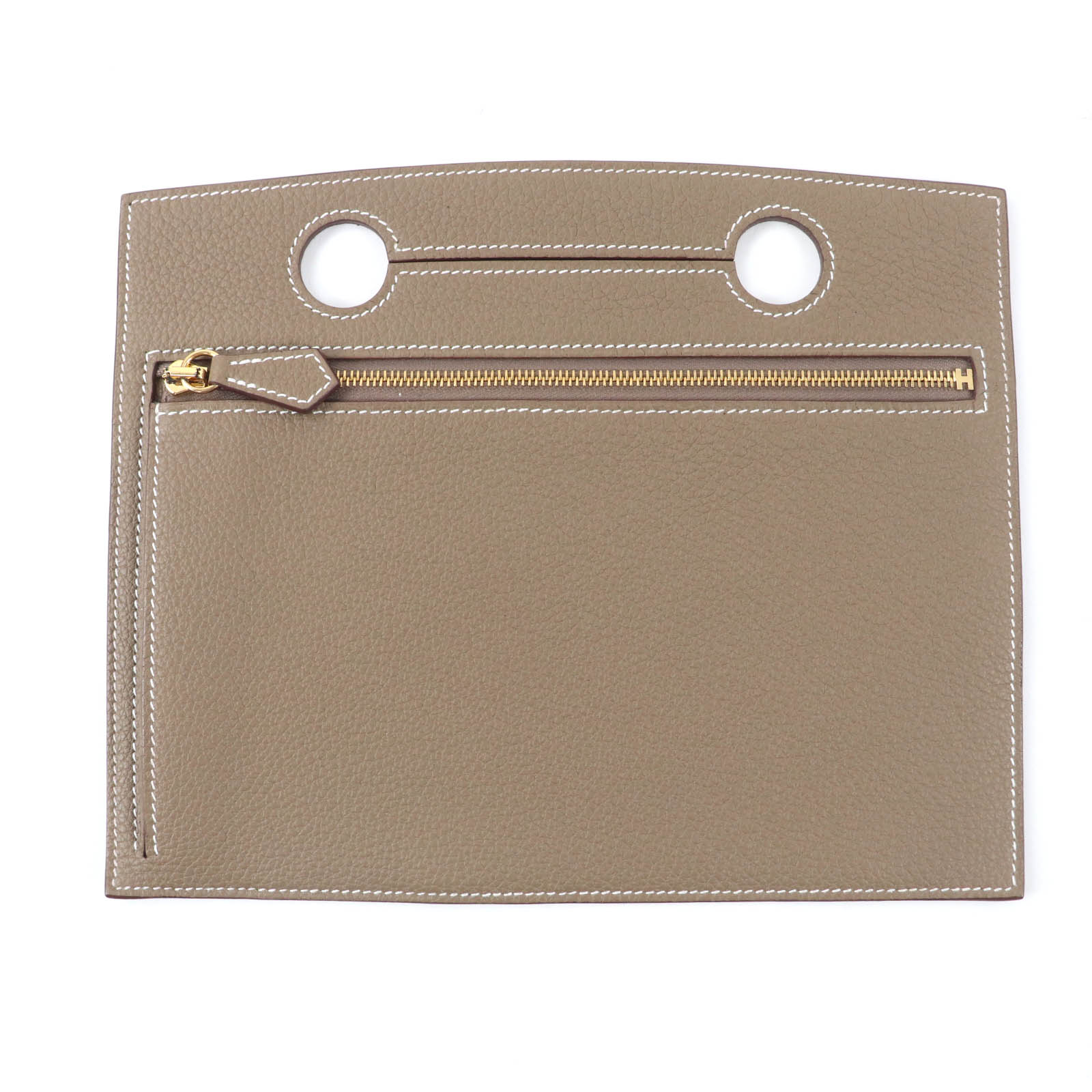 極美品★HERMES エルメス エトゥープ トゴ ゴールド金具 ZIP付き添い人 なめし革 御徒面子隠し エトゥープ U目じるし 箱・保護すること袋付き添い人 フランス共和国製 レディース【中古】
