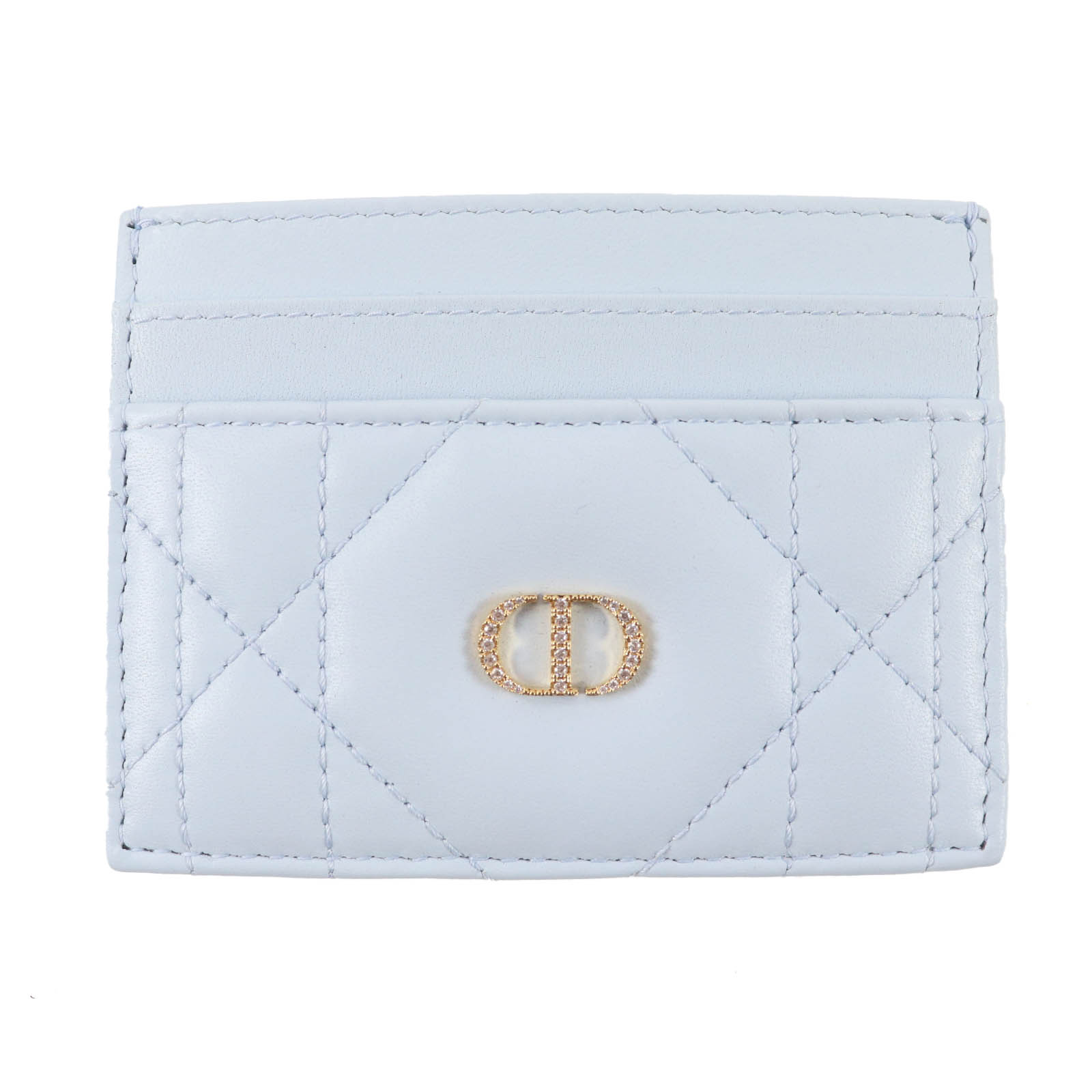 極美品☆Christian Dior クリスチャンディオール 25AW Dior Caro Freesia クリスタル カードホルダー ラムスキン カードケース ライトブルー 箱・保存袋付き イタリア製 レディース【中古】