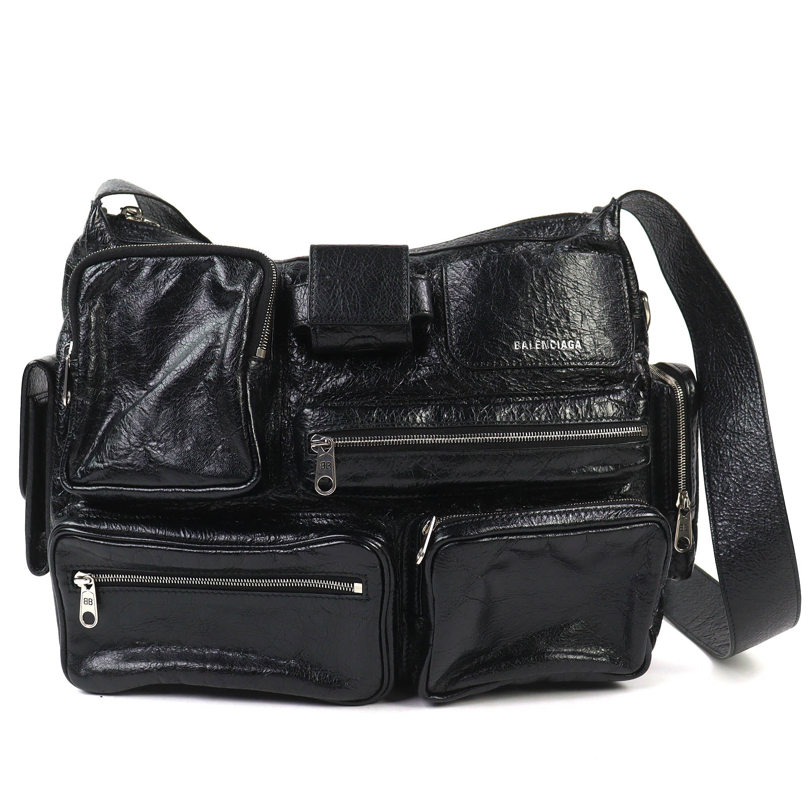 極美品△BALENCIAGA バレンシアガ 785297 スーパービジー レザー ショルダーバッグ ブラック イタリア製 メンズ レディース オススメ◎【中古】