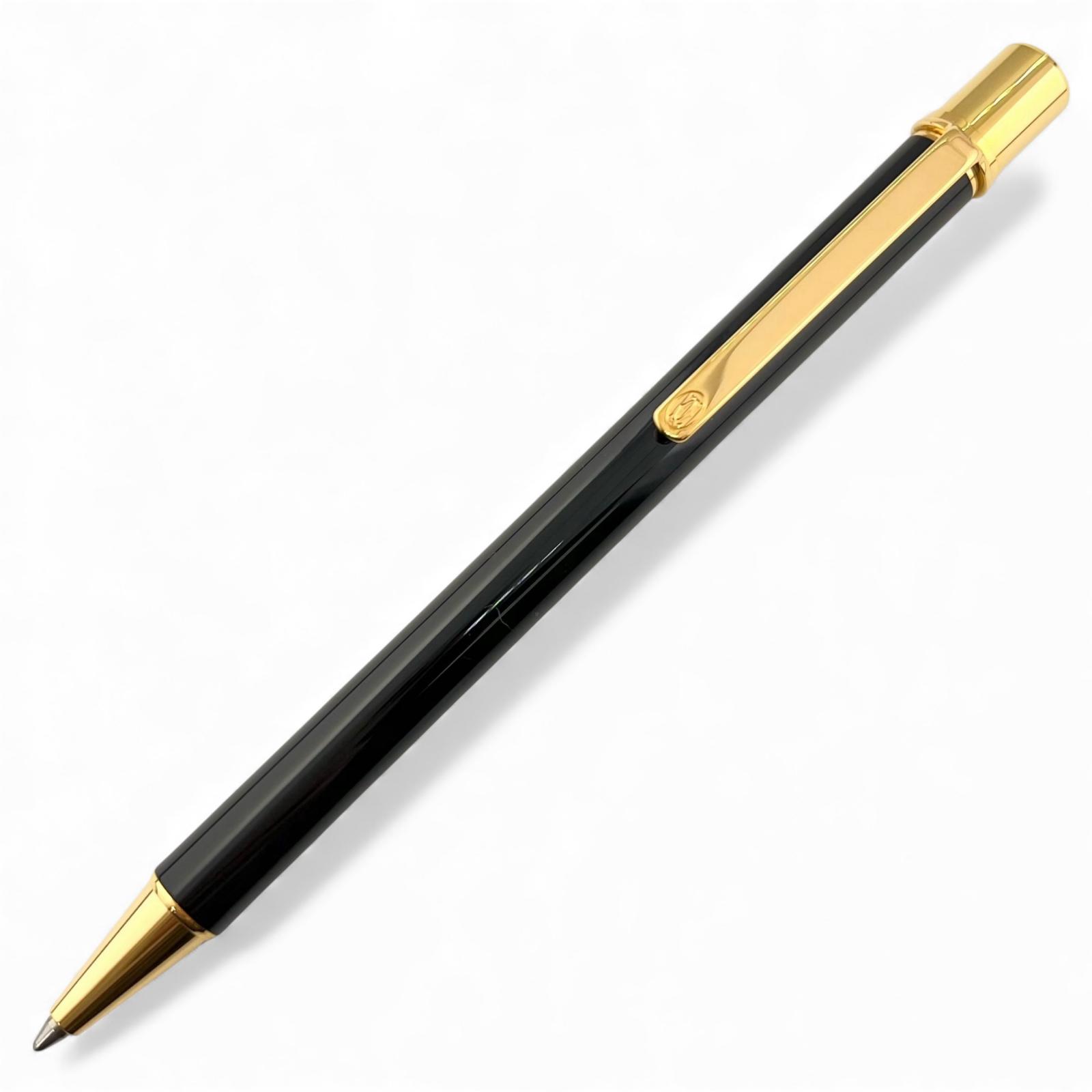 極美品▲Cartier カルティエ マスト ドゥ カルティエ ツイスト式 ボールペン ブラック ゴールド フランス製 メンズ 筆記確認済み【中古】