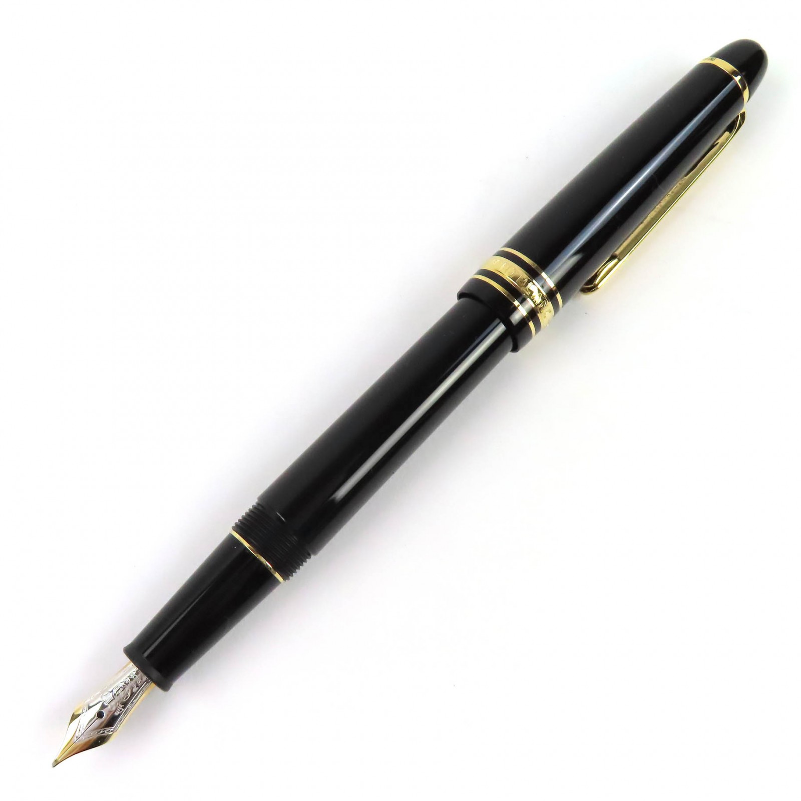 未当てはめる品△MONTBLANC モンブラン マイスターシュテュック 145 書きもの先14K Fニブ 白いことはやりっ子 筆 黒いこと ゴールド 箱・保護すること袋付き添い人 ＦＲＧ製 メンズ【中古】