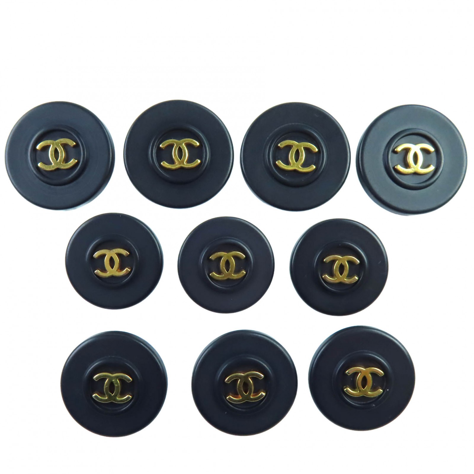 美品◇CHANEL シャネル ココマークボタン 大4個 小6個 計10個セット ボタンセット ブラック ゴールド金具 レディース【中古】