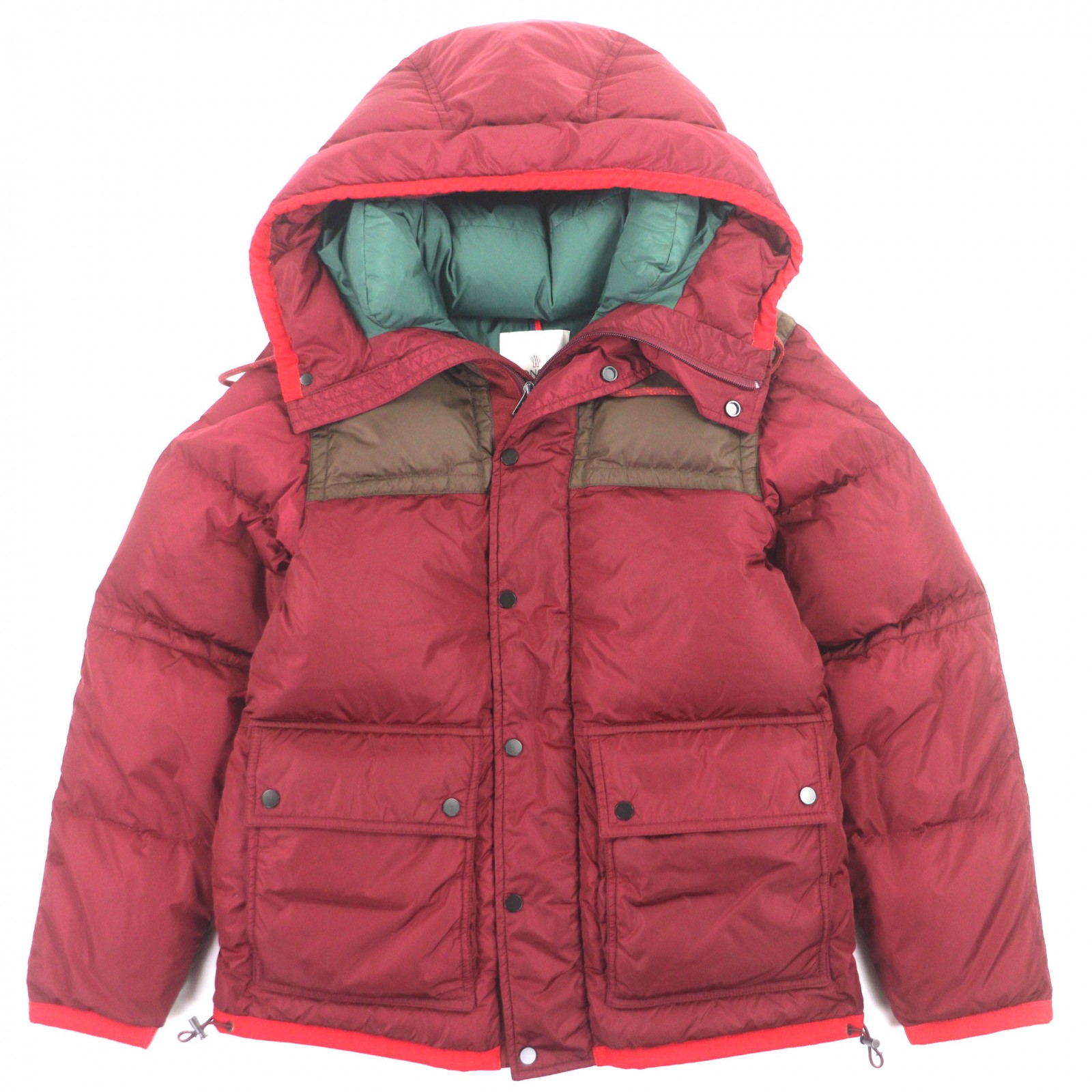 美品▼MONCLER モンク線路 2017年製 EMPIRE ロゴタイプ紋章付き添い人 フーデッド ダブルジップアップ 落ちこむ上衣 赤いこと 赤銅色 1 メンズ【中古】