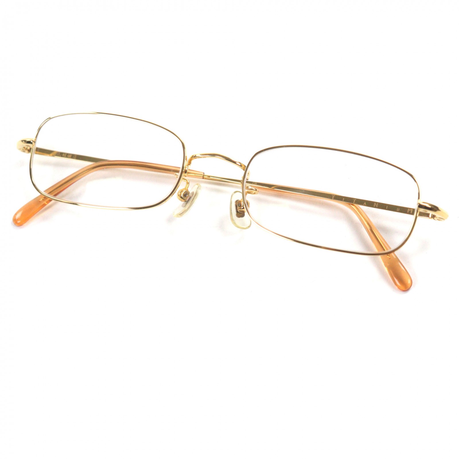 極美品▼白山眼鏡 ハクサンメガネ チタニウム スクエア メガネ 眼鏡 アイウェア ゴールド クリアブラウン 度入り ケース付き メンズ【中古】｜衣類＆ブランドリサイクル GREEN