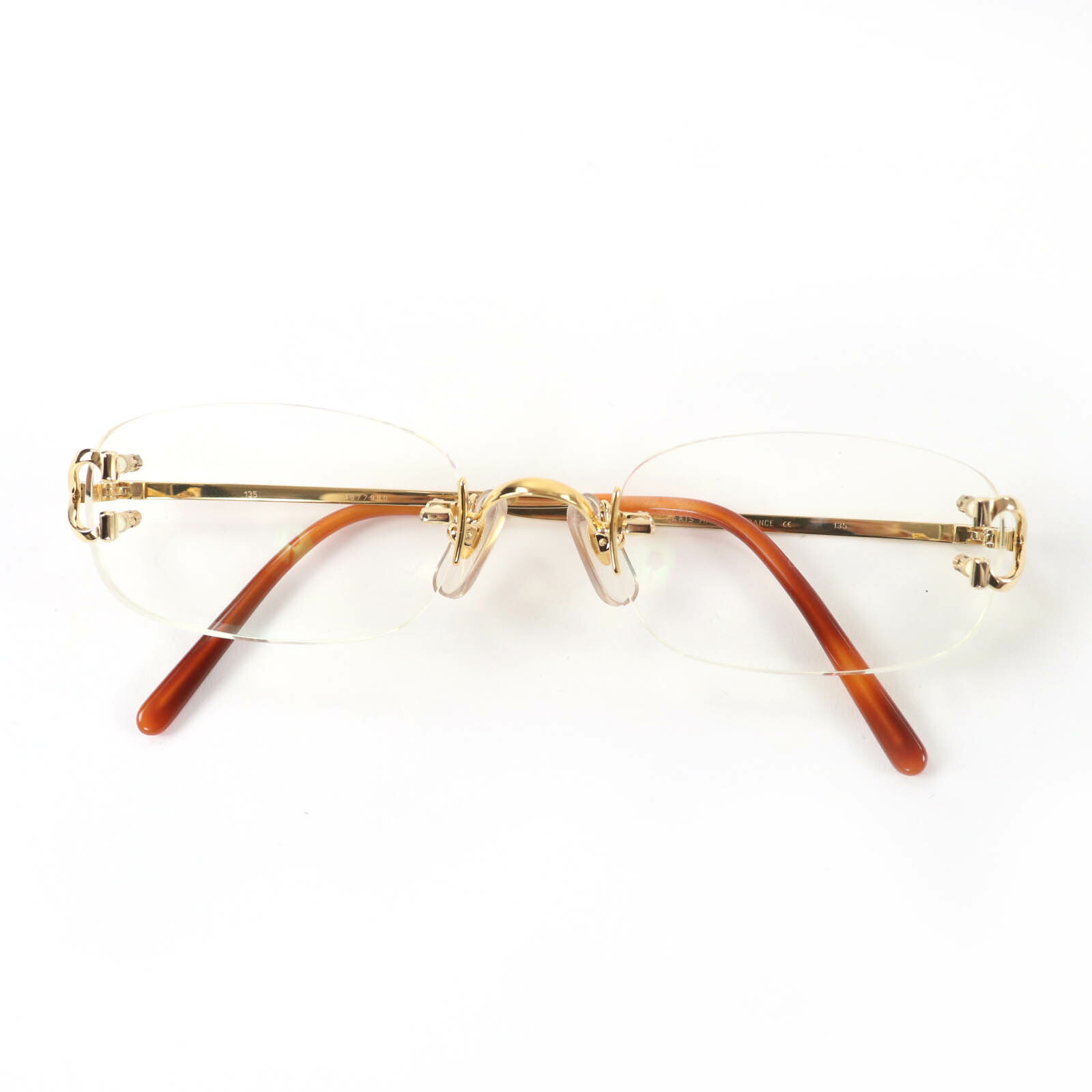 美品☆Cartier カルティエ 135 リム受け答え ツーポイント 眼鏡 メガネ アイウェア ゴールド 度入り口・入口 フランス共和国製 レディース【中古】