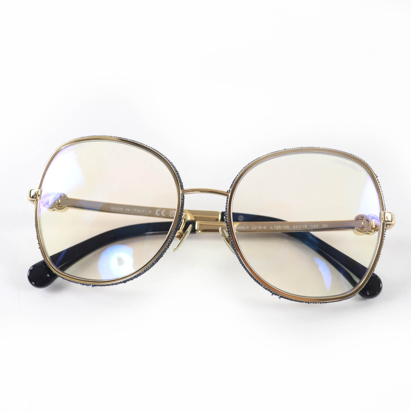 未当て嵌める品☆CHANEL シャネル 2218-S ココマーク ラウンド シェイプ ジーンズ 眼鏡 メガネ アイウェア ゴールド 米国海軍 54□18 140 箱・入れもの付き添い人 イタリア製 レディース【中古】