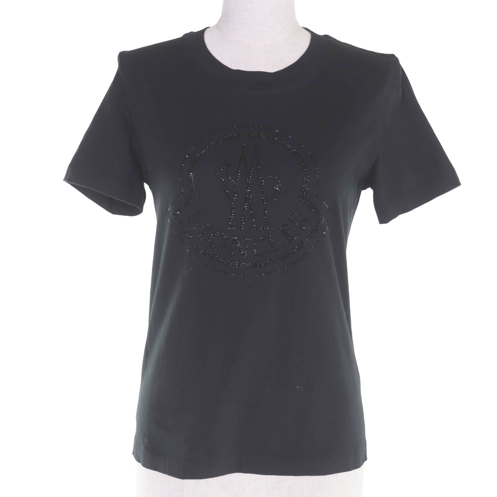 美品◇MONCLER モンク軌跡 22SS H20938C00016 MAGLIA GIROCOLLO 綿織物100％ ラインストーンロゴ 半袖Ｔシャツ 黒いこと S 置き目品 レディース【中古】