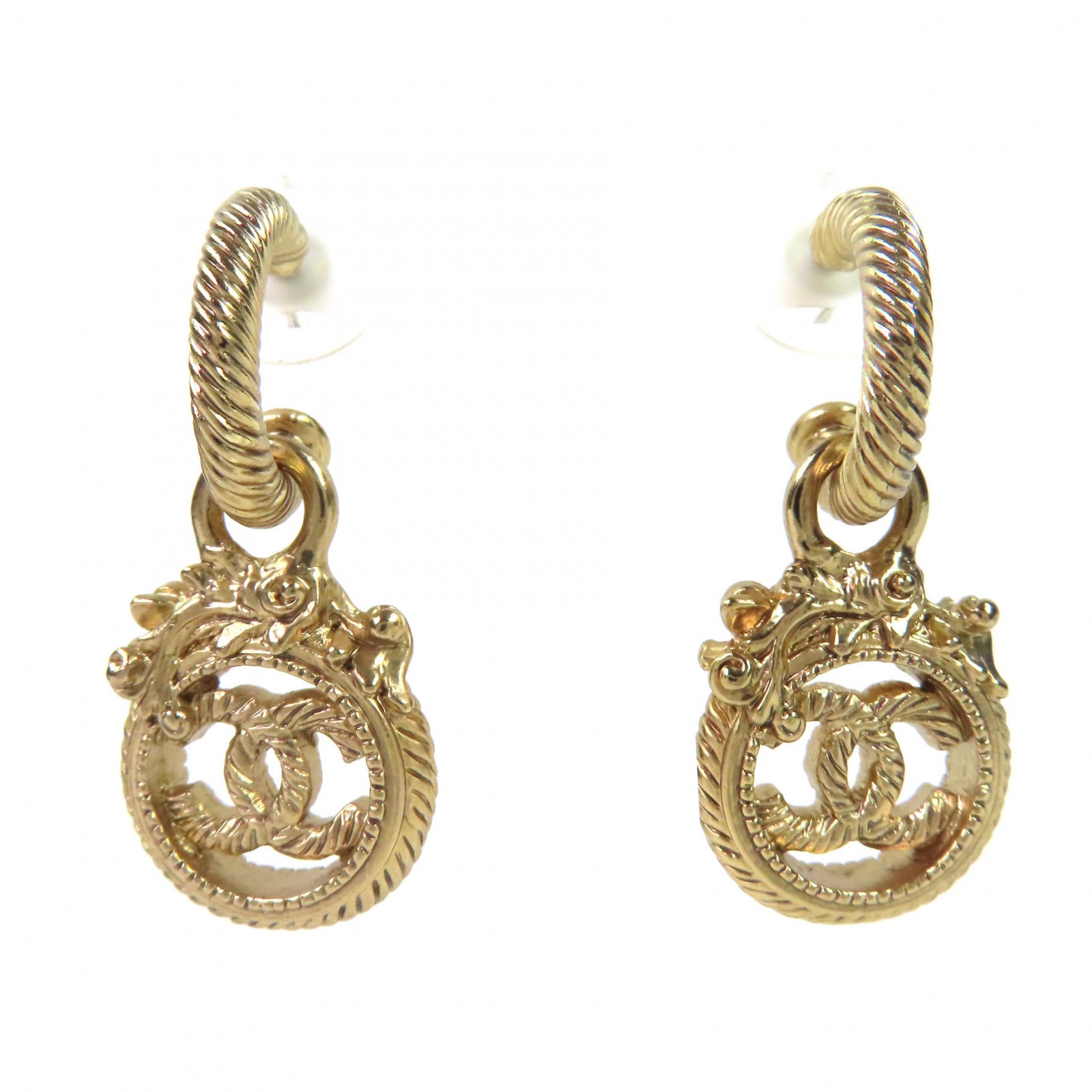 極美品△CHANEL シャネル ヴィンテージ 05A ココマーク ロープツイスト スウィング ピアス アクセサリー 両耳用 ゴールド フランス製 レディース【中古】