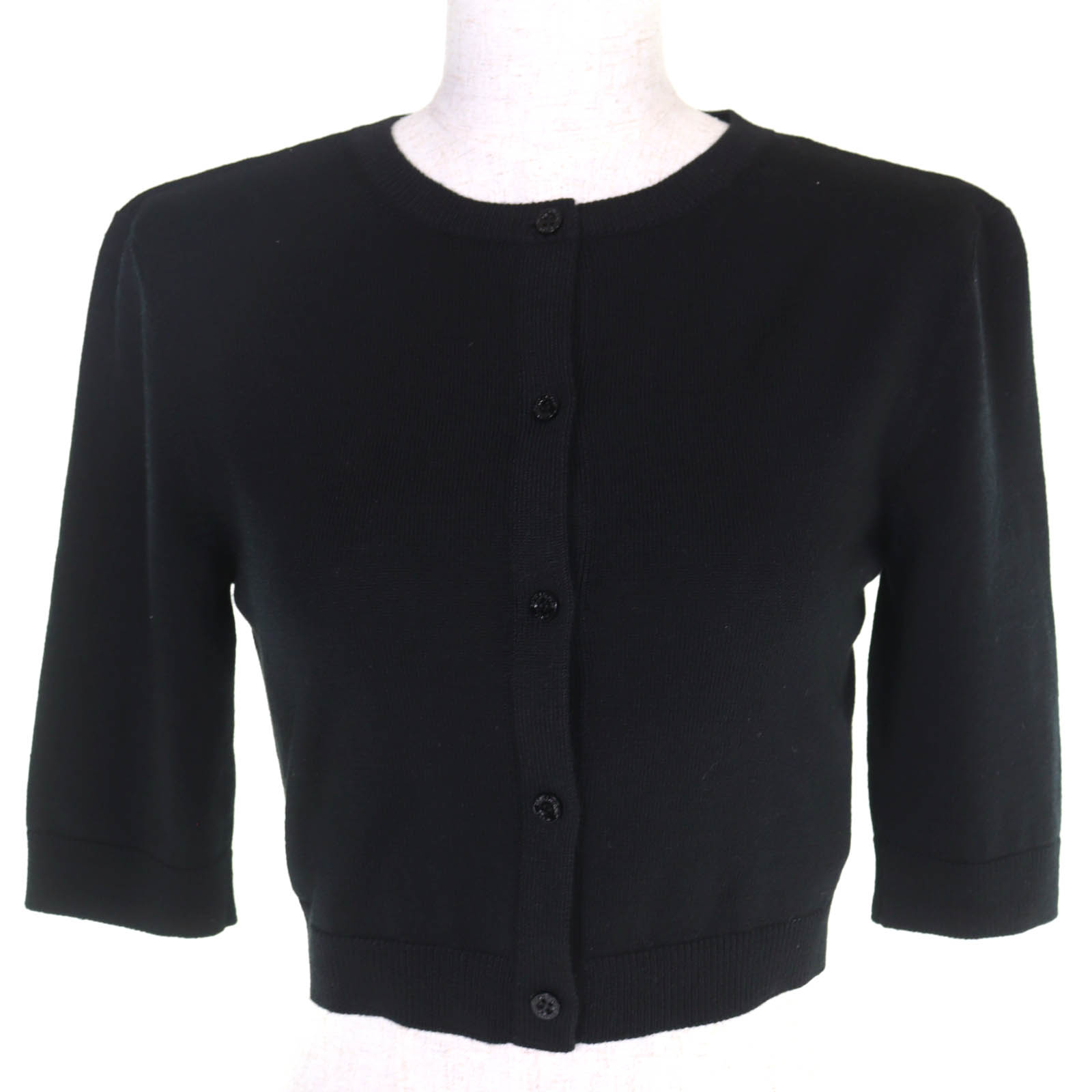 極美品△SAINT LAURENT PARIS サンローランパリ 25SS 818026 羊毛100％ クロップド 五分袖 編み物 ジレー 黒いこと L イタリア製 置き目品 レディース【中古】