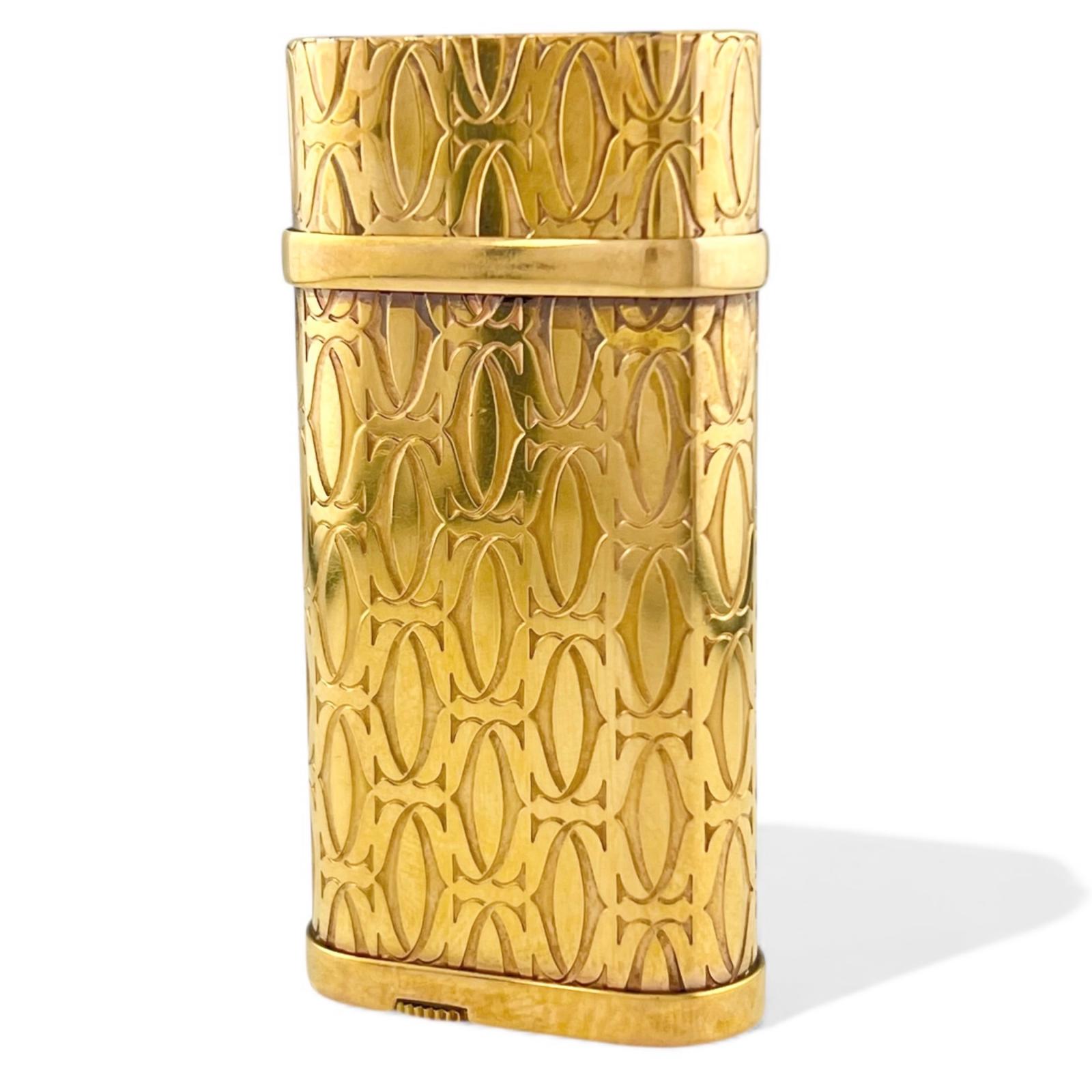良品▲Cartier カルティエ ゴドロン ハッピーバースデー 2Cデコール オーバル ガス ライター ゴールド スイス製 メンズ 着火確認済み【中古】