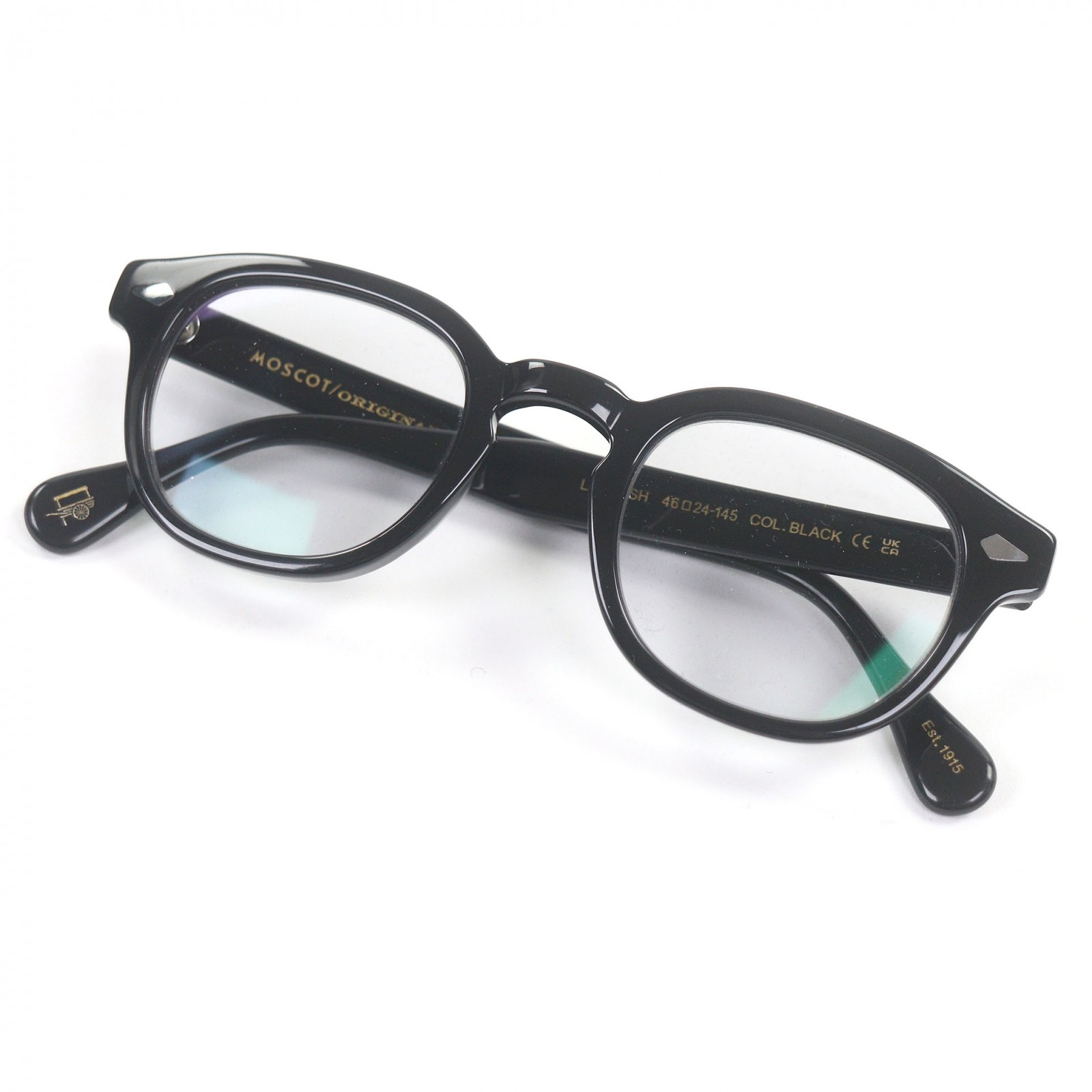 美品□MOSCOT モスコット LEMTOSH レムトッシュ ウェリントンフレーム メガネ 眼鏡 アイウェア ブラック 46□24-145 ケース付き メンズ【中古】