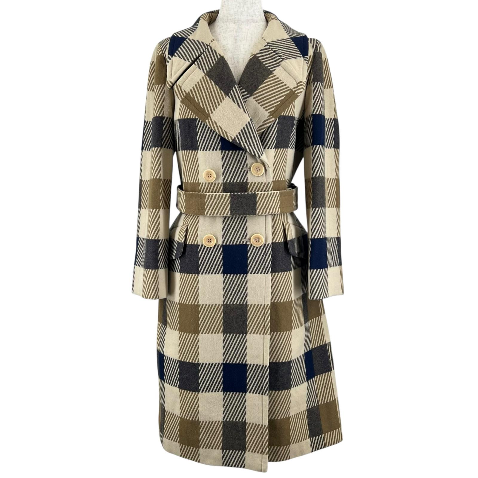 極美品▲Aquascutum LONDON アクアスキュータムロンドン チェック柄 ロゴボタン ウールコート マルチカラー 9 日本製 レディース【中古】