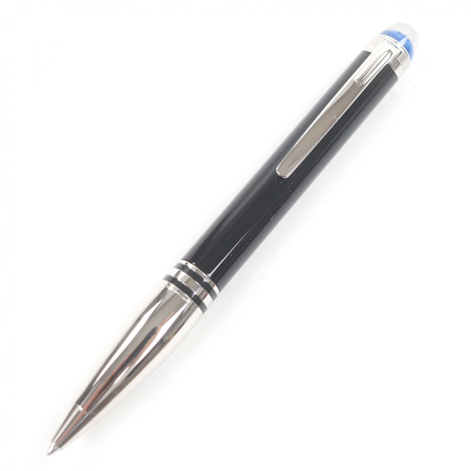極美品□MONTBLANC モンブラン スターウォーカー ドゥエ プレシャスレジン ブルードーム 新型 現行品 ボールペン ブラック シルバー 箱・保存袋付き ドイツ製 メンズ 筆記確認済み【中古】