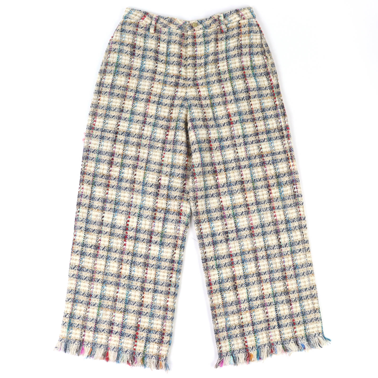 極美品△ETRO エトロ 211-14096-1579 コットン チェック柄 裾フリンジ ツイード パンツ ベージュ マルチカラー 42 イタリア製 正規品 メンズ【中古】|衣類&ブランドリサイクル GREEN