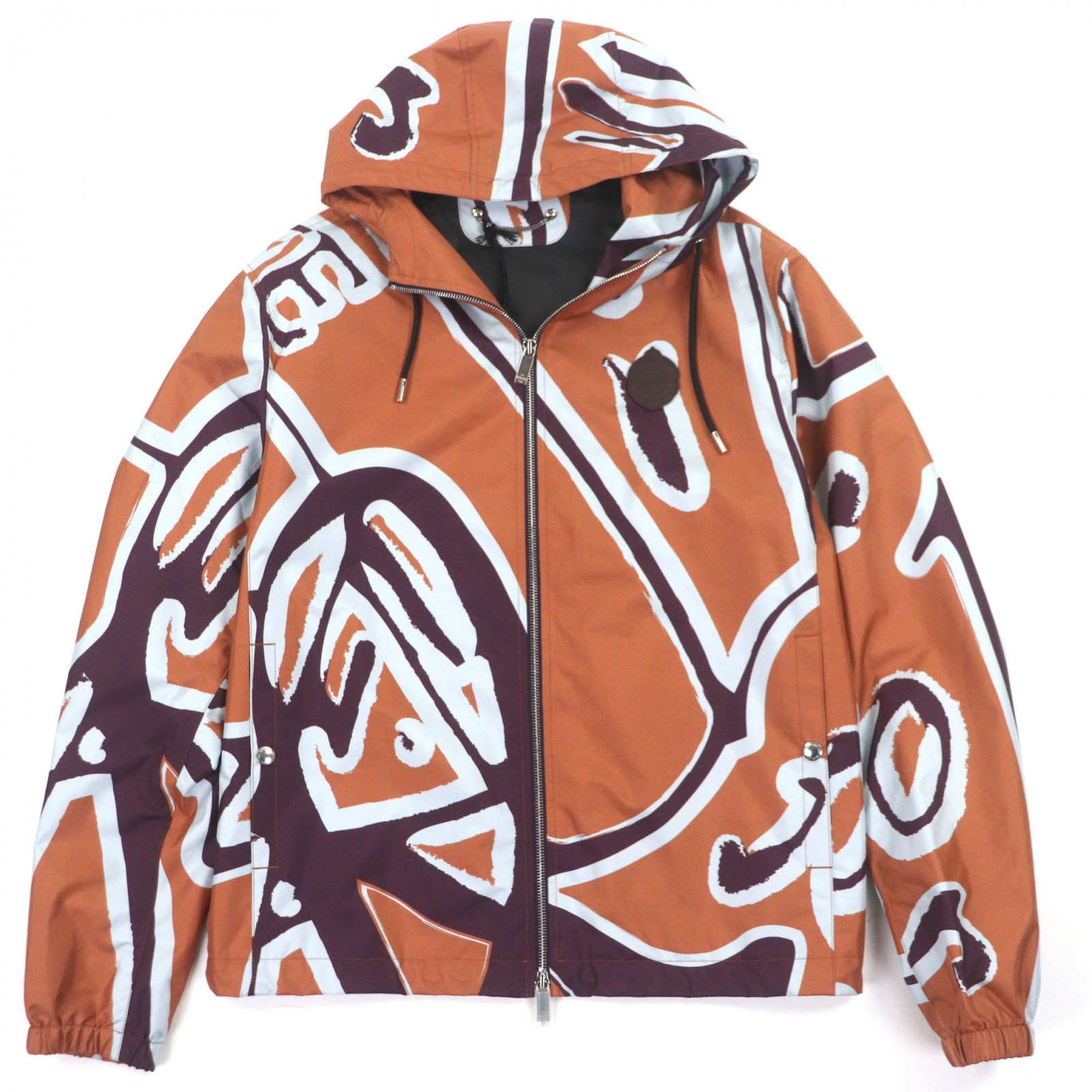 極美品▼BERLUTI ベルルッティ R22OBU84 PRINTED SILK SCRITTO B-WAY シルク100% レザーロゴパッチ ダブルジップアップ ジャケット パーカー ブラウン 46 イタリア製 正規品 メンズ【中古】｜衣類＆ブランドリサイクル GREEN
