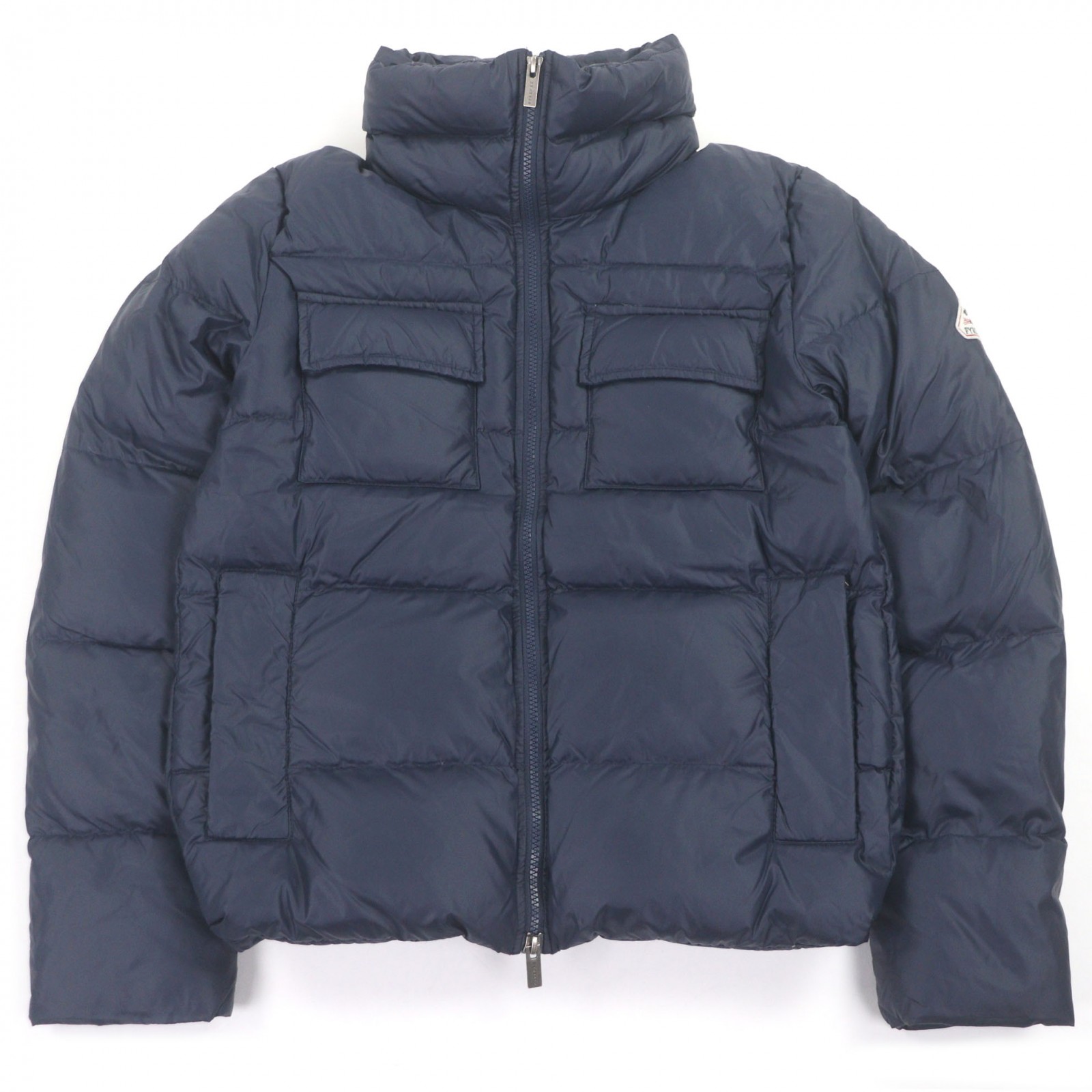 美品□Pyrenex ピレネックス BASILE ロゴワッペン スタンドカラー ダウンジャケット ネイビー XS ブルガリア製 正規品 メンズオススメ◎【中古】