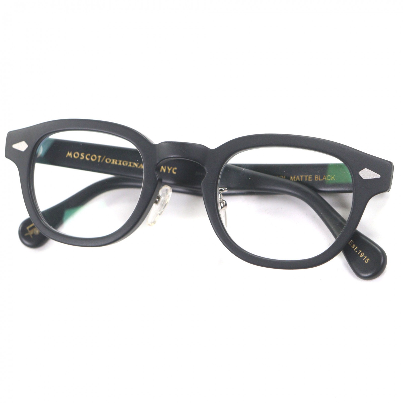 極美品▼MOSCOT モスコット LEMTOSH レムトッシュ メガネ 眼鏡 アイウェア マットブラック 44□24-140 度入り ケース付き メンズ【中古】