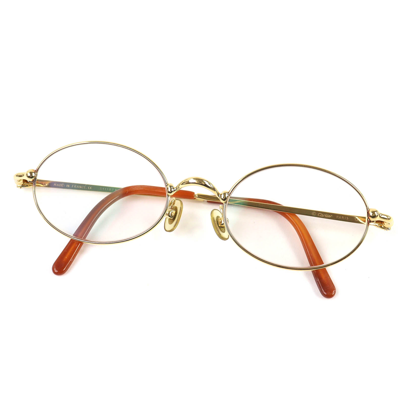 美品△Cartier カルティエ ヴィンテージ トリニティ オーバル メガネ 眼鏡 アイウェア ゴールド ブラウン 47□19 130 度入り フランス製 メンズ【中古】 42,900円