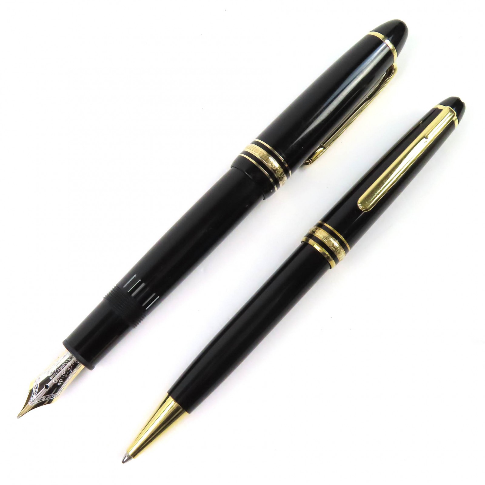 良品△MONTBLANC モンブラン マイスターシュテュック 古典派音楽 146 書き込み先14K Fニブ 白いことはやりっ子 捻じれ式 ボールペン 筆 2本仕掛ける 黒いこと ゴールド ＦＲＧ製 メンズ 書きとどめる突き止める済み【中古】