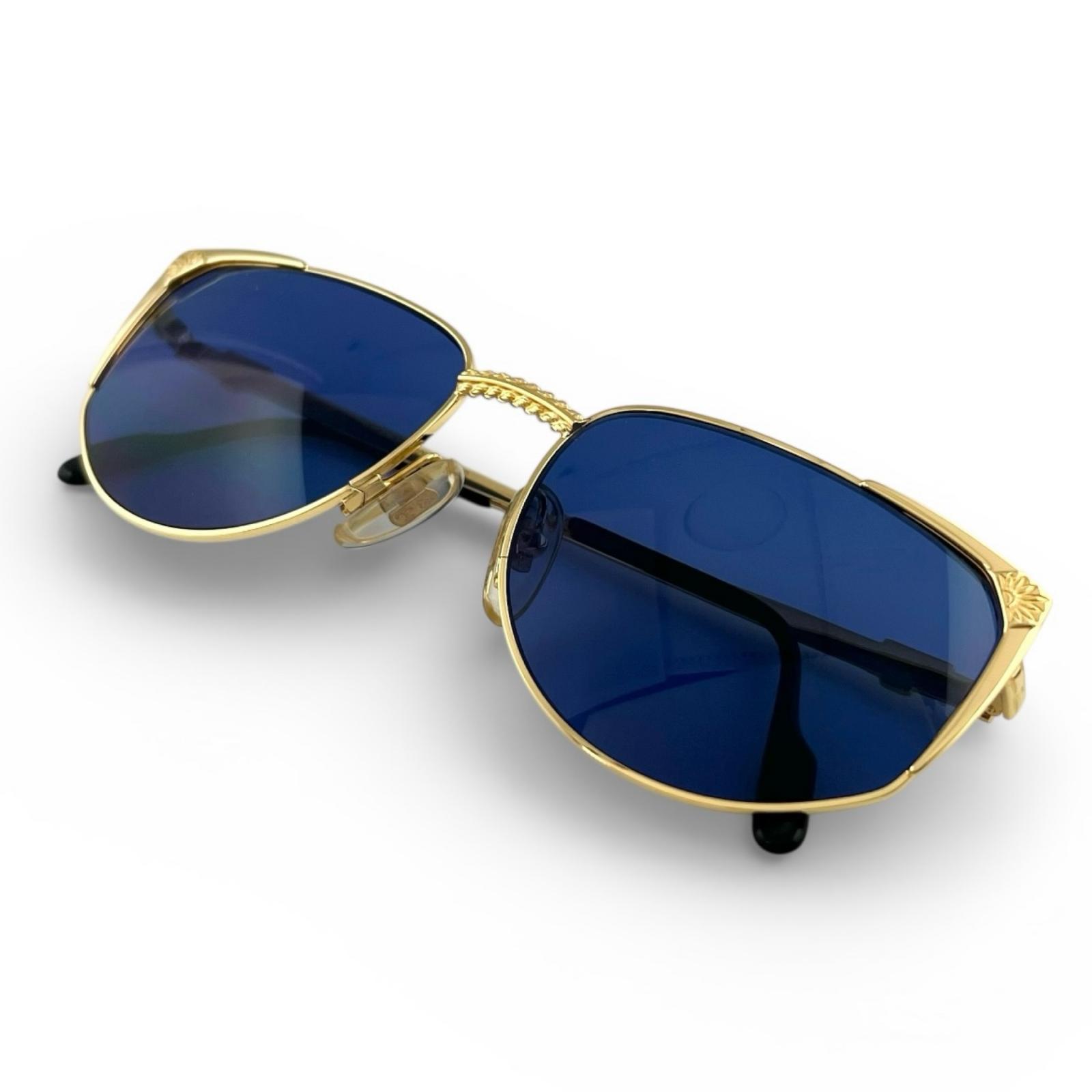 美品▲TIFFANY LUNETTES ティファニー ルネッツ ヴィンテージ 23k Gold Plated サングラス ブルー ゴールド 58□17 140 ケース付き イタリア製 メンズ【中古】 24,992円