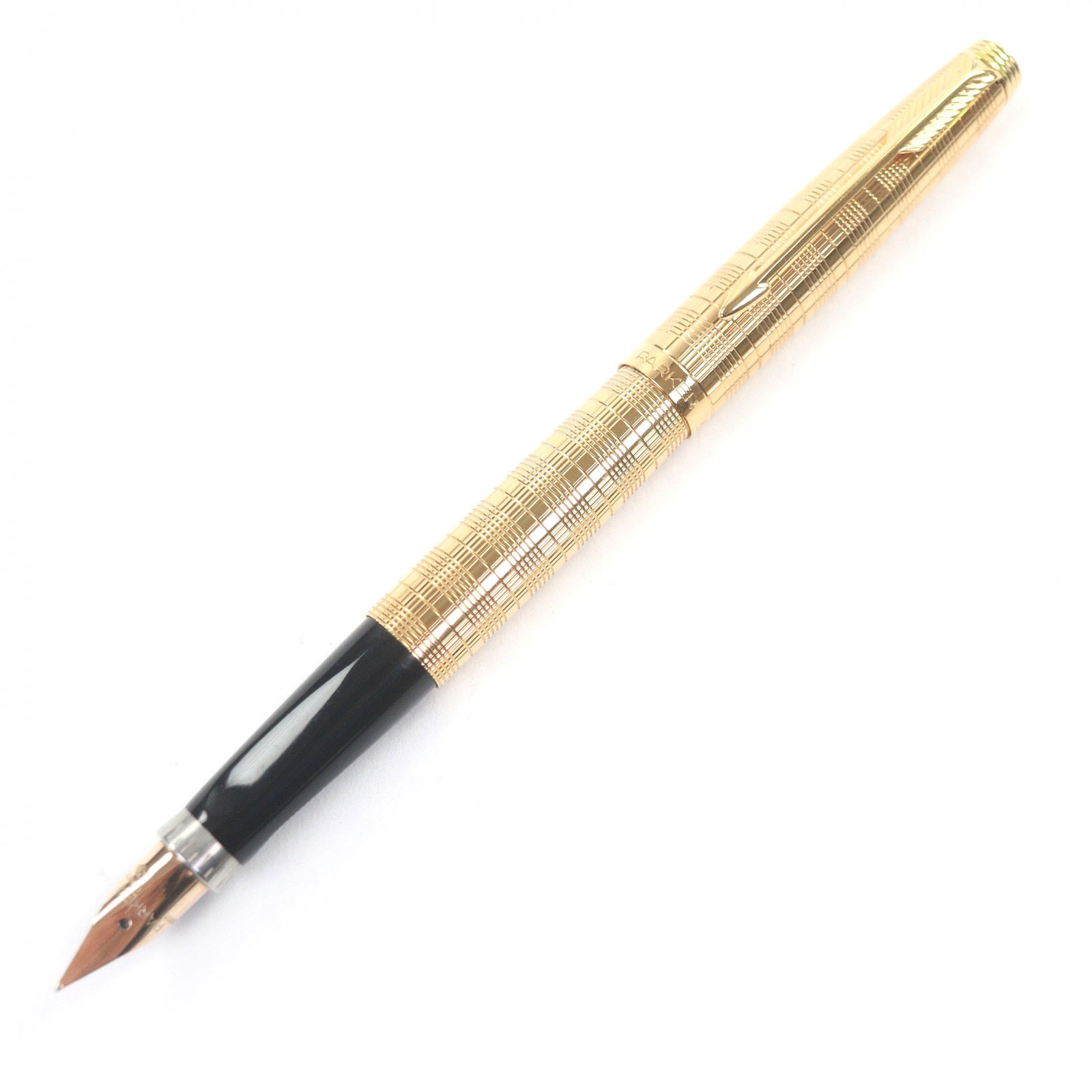 極美品□PARKER パーカー SONNET ソネット 書き込み先14K 照合のしるし柄 旗がしら式 筆 ステーショナリー ゴールド フランス共和国製 メンズ【中古】