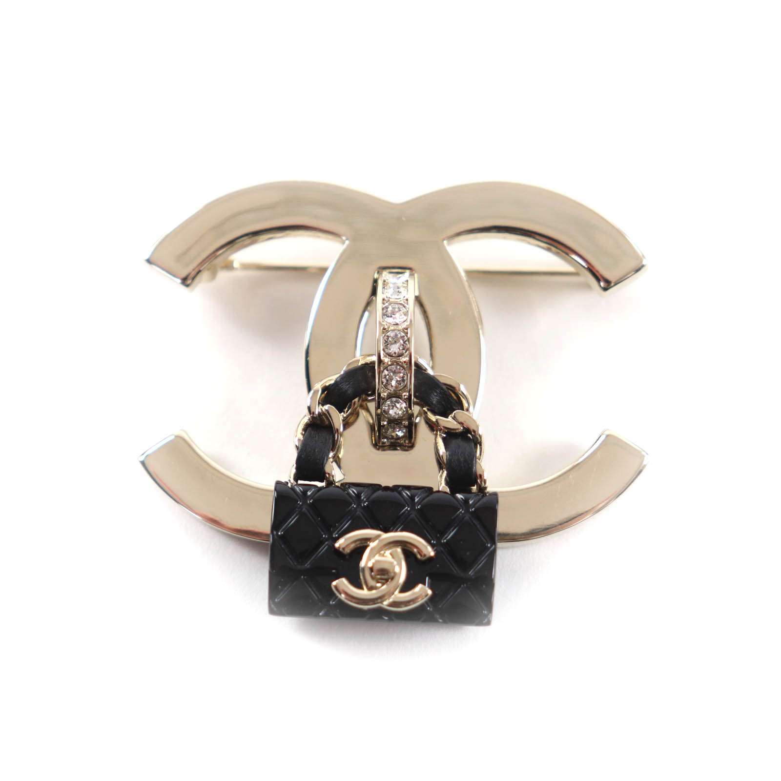 美品★CHANEL シャネル B23C ココマーク バッグ ブローチ ゴールド ブラック 箱・保存袋付き イタリア製 レディース【中古】