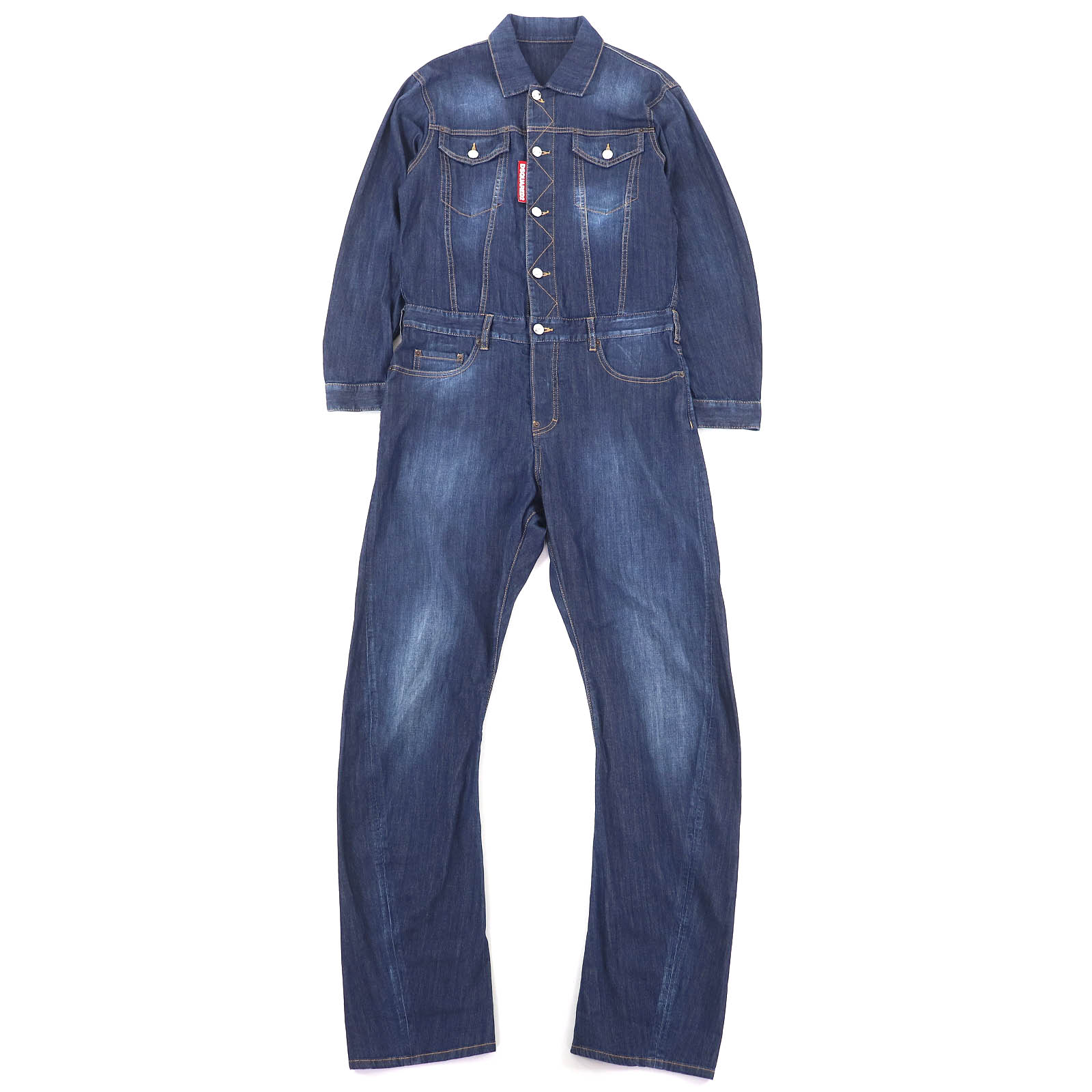 美品△DSQUARED2 ディースクエアード S75FP0068 ロゴタイプ継ぎ切れ ジーンズ オールインワン 飛び降りる背広 厚地の外套櫂 インディゴブルー 34 イタリア製 置き目品 レディース【中古】