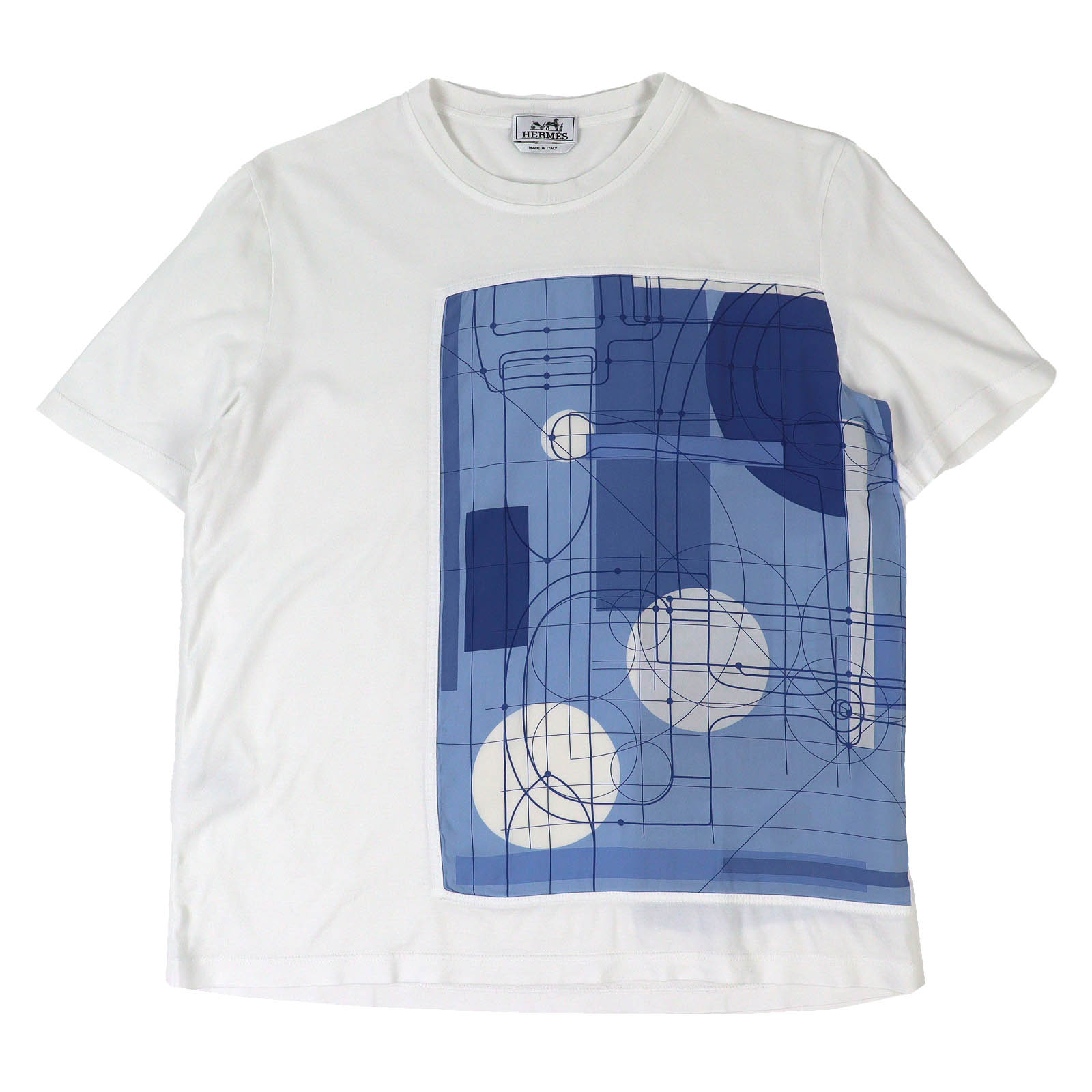 極美品△HERMES エルメス 20SS コットン100% クルーネック シルクプリント ドッキング 半袖Tシャツ ホワイト ブルー L イタリア製 レディース【中古】|衣類&ブランドリサイクル GREEN