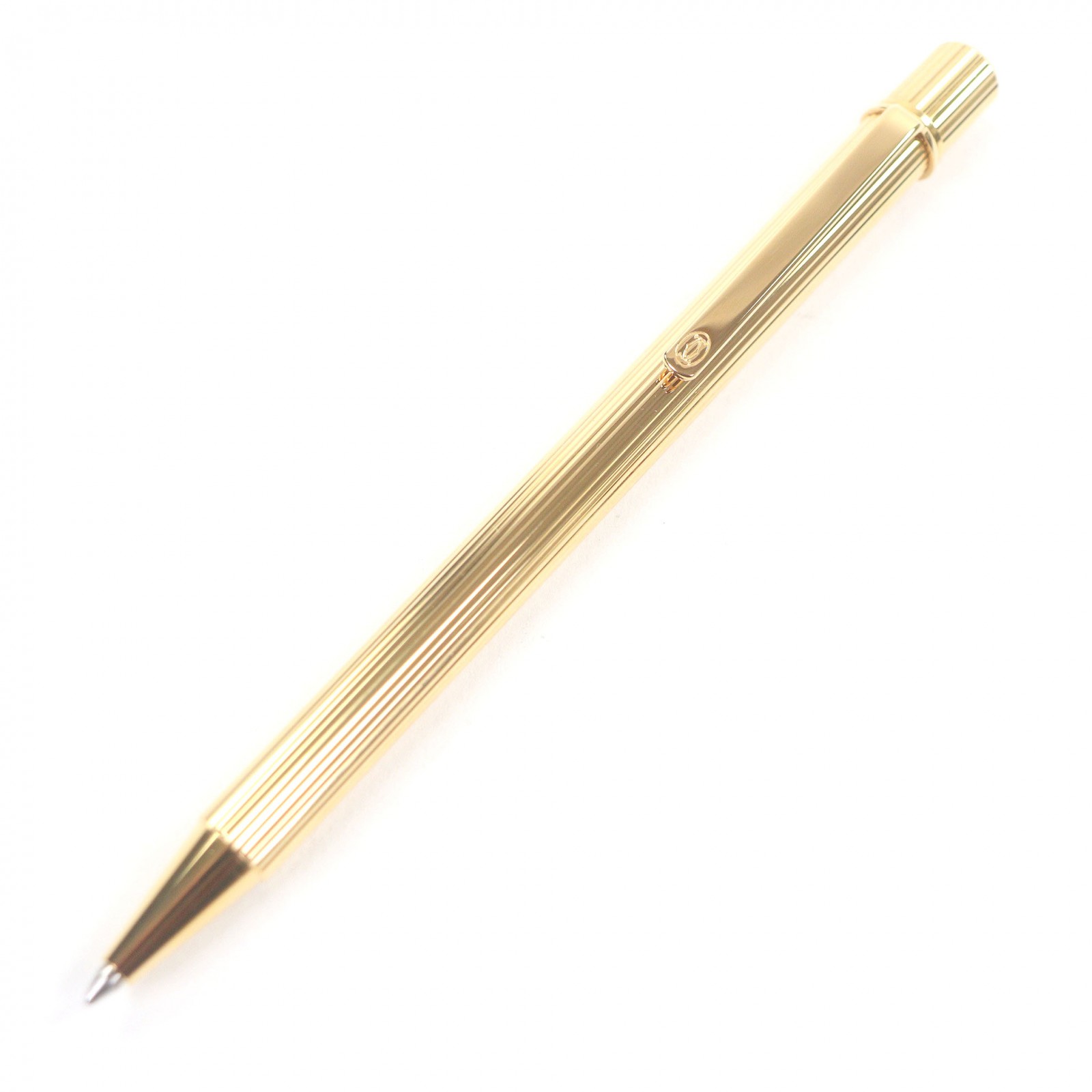 極美品□Cartier カルティエ 帆柱 ドゥ カルティエ 縞模様柄 ボールペン ゴールド 箱・入れもの付き添い人 フランス共和国製 メンズ 書きあらわす突きとめる済み【中古】