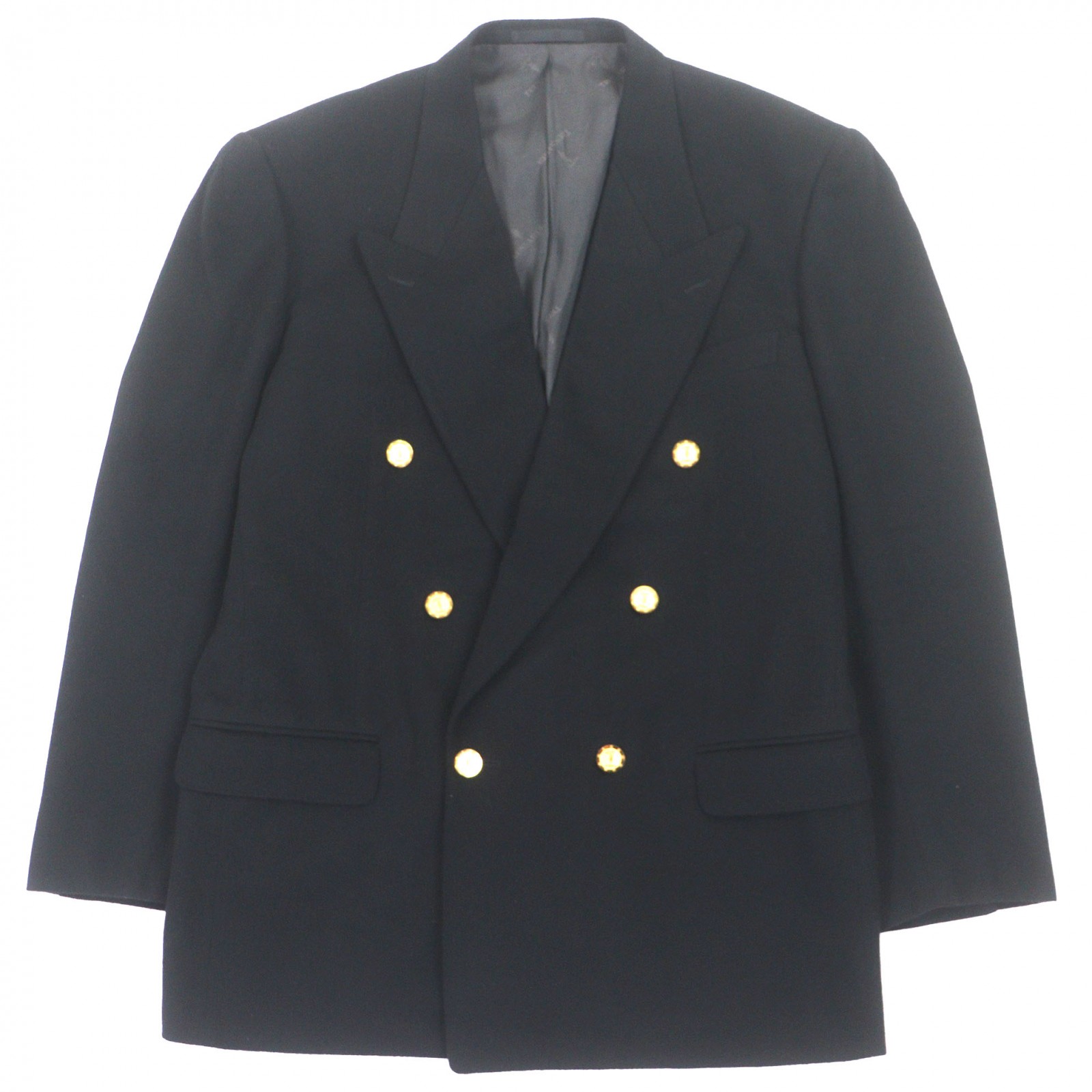 美品▼TRUSSARDI トラサルディ カシミヤ100% 金ボタン ダブルジャケット テーラードジャケット ブラック 日本サイズM相当 メンズ【中古】