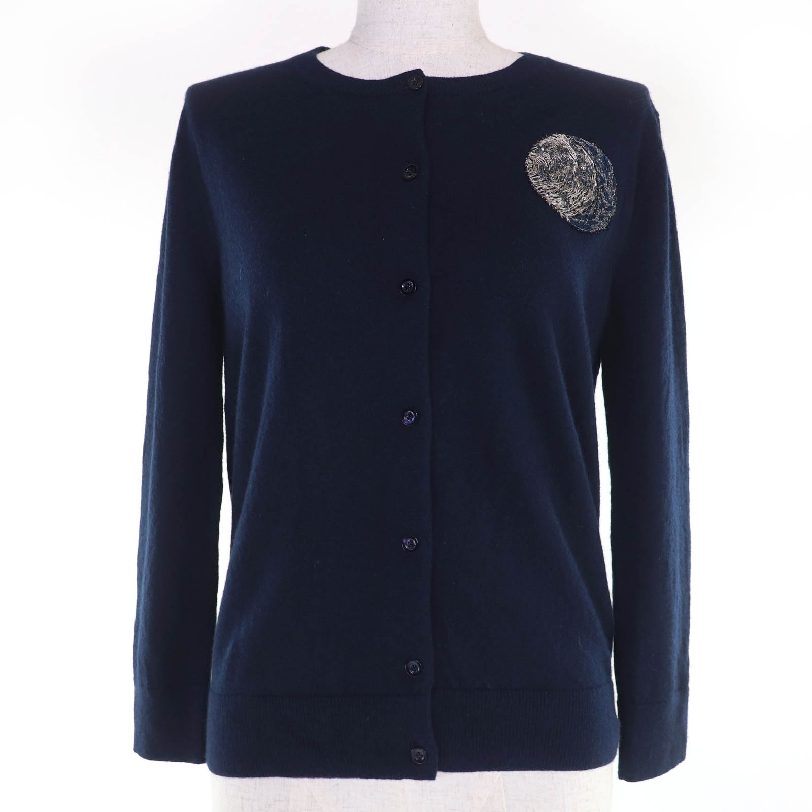 美品☆Christian Dior ディオール 7H24106XM007 カシミール100％ ビーズかざり付ける 長袖編み物 ジレー 米国海軍 40 イタリア製 置き目品 レディース【中古】