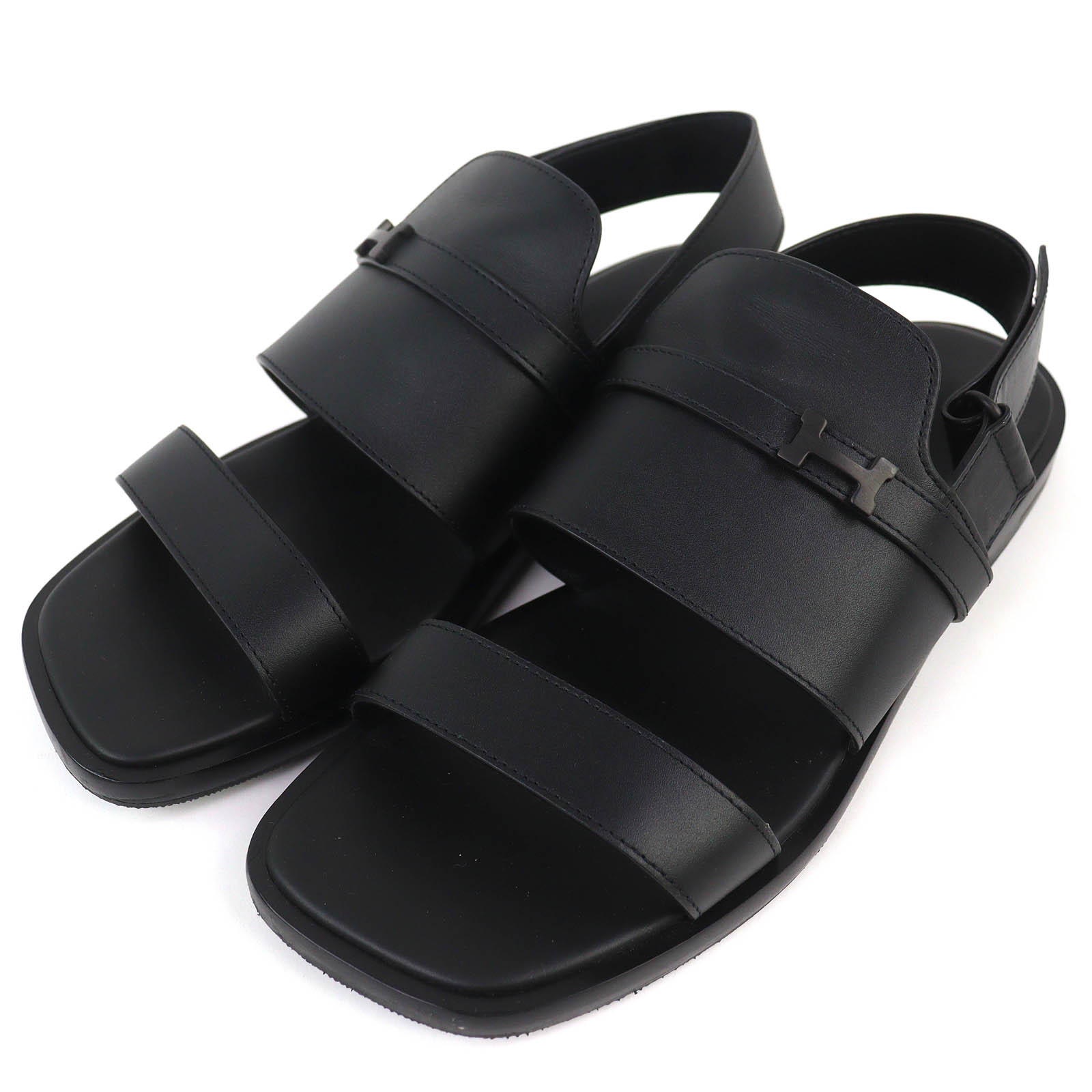 美品△HERMES エルメス 23SS H231741Z ジャコモ Hロゴタイプ アンクルストラップ なめし革 コンフォートサンダル 黒いこと 43 イタリア製 保護すること袋付き添い人 メンズ【中古】
