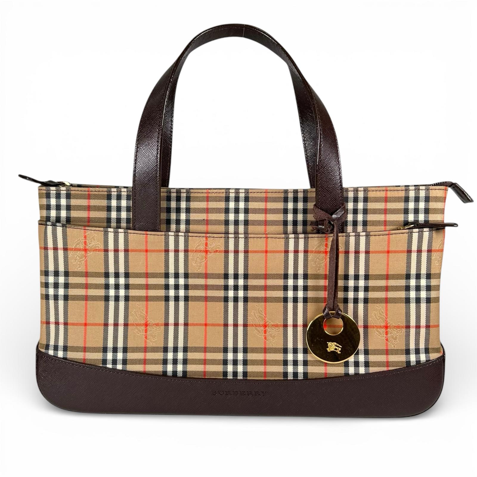 未使用品▲BURBERRY バーバリー ヴィンテージ レザー キャンバス ノバチェック ハンドバッグ ブラウン 箱・保存袋付き レディース【中古】