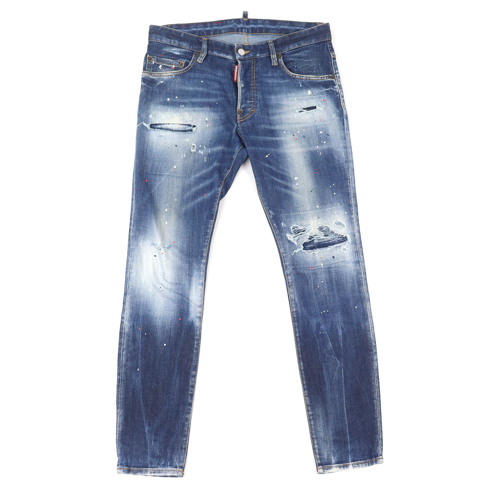 【ドンドン見直し】美品△DSQUARED2 ディースクエアード 23SS S74LB1254 SUPER TWINKY JEANS コットン ポリエステル ダメージ加工 スキニー デニムパンツ インディゴブルー 46 正規品 メンズ【中古】