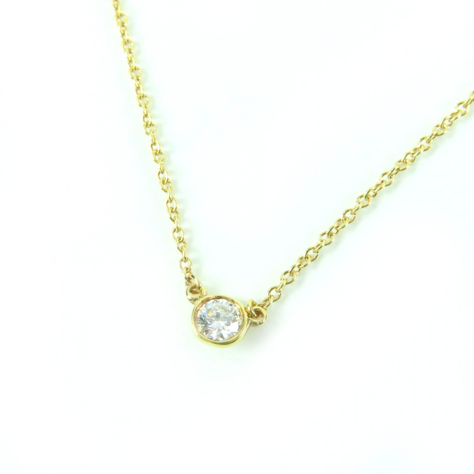 美品☆TIFFANY&Co. ティファニー エルサペレッティ ダイヤモンド バイ ザ ヤード シングル ダイヤモンド ペンダント AU750 ダイヤモンド K18 750(YG) 枠直径約4.25mm ダイヤ0.08ct 40.8cm 現行品 ネックレス ゴールド 箱・保存袋付き 重量1.86g レディース【中古】