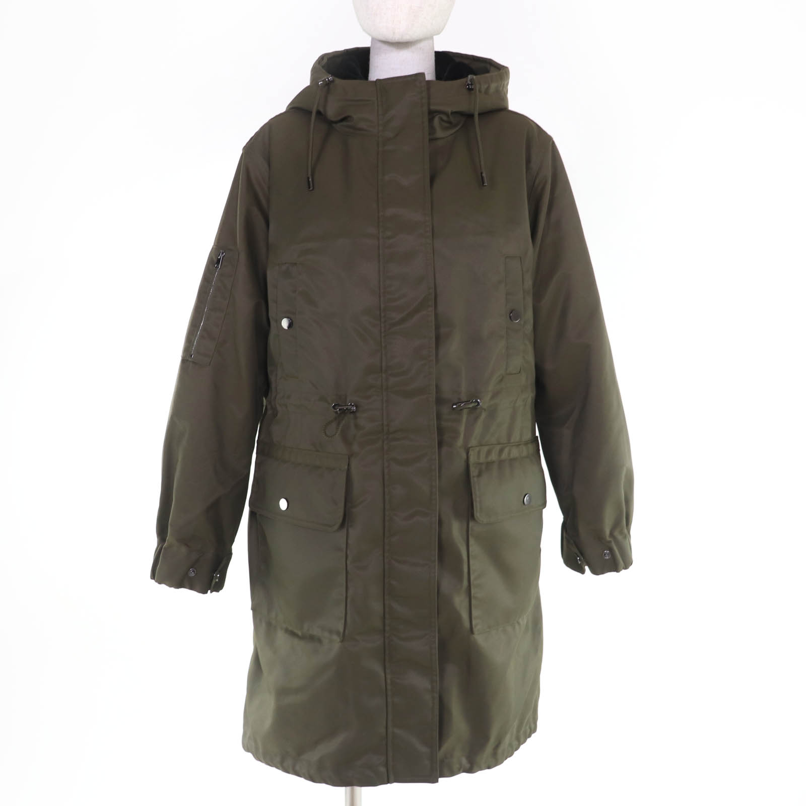 極美品☆theory 行動論理 WINTER PRAKA フィッシュテール 落ち込むラインドライヴ付 4WAY ミリタリー厚地の外套 カーキ S 置き目品 レディース【中古】