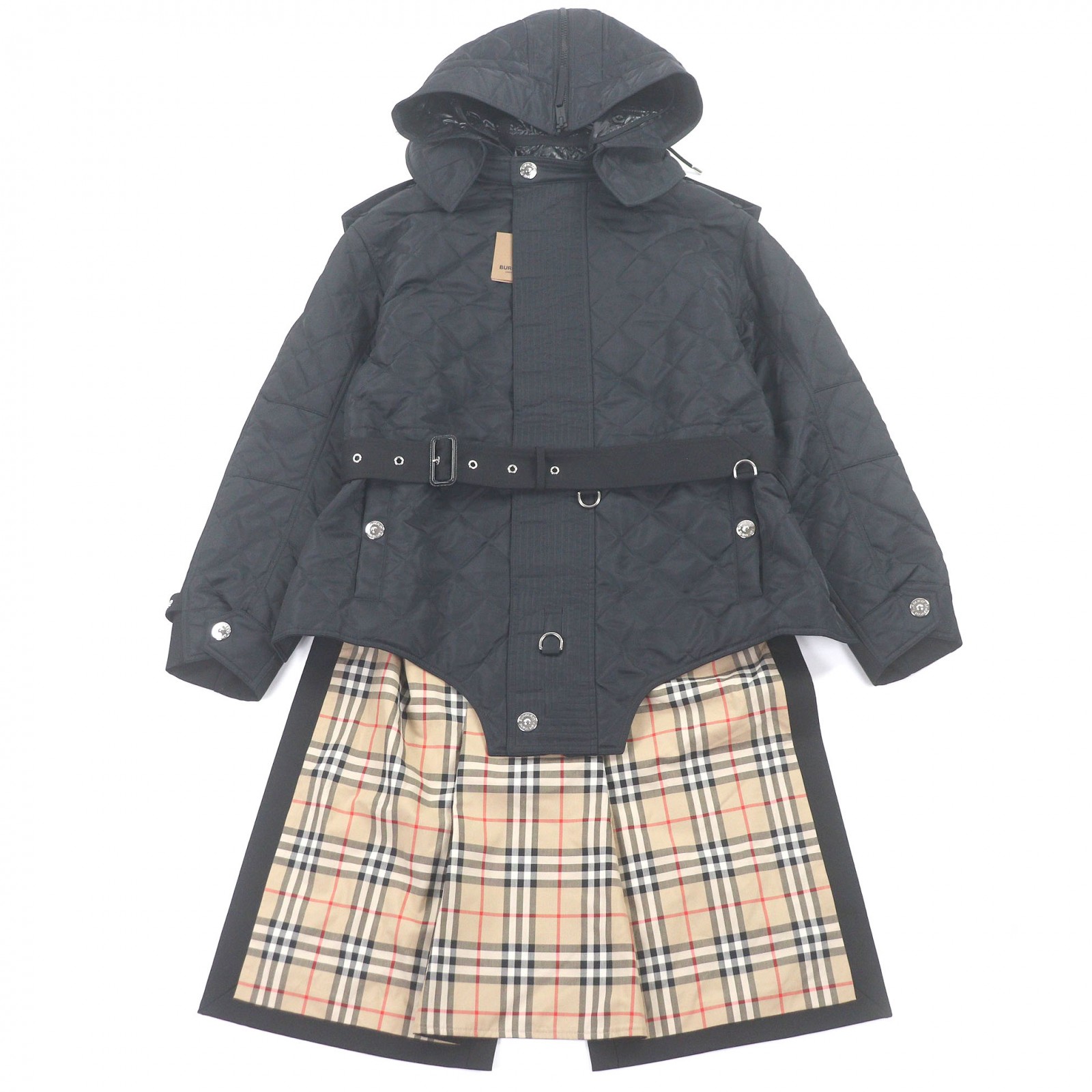 未当て嵌める品□BURBERRY バーバリー 8038295 裏地ノバチェック柄 うつり変わり キルティング厚地の外套 黒いこと M ガーメント付き添い人 イタリア製 置き目品 メンズ【中古】