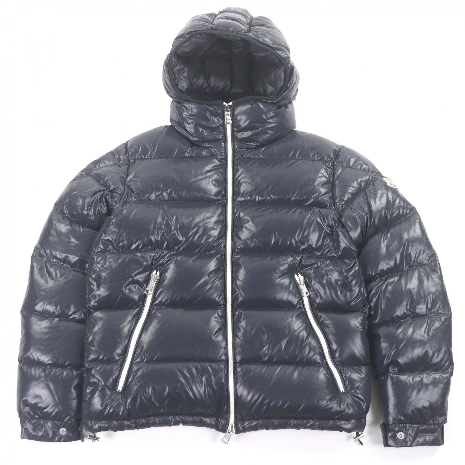 極美品□MONCLER モンクレール BLIER GIUBBOTTO ロゴワッペン フーデッド ダウンジャケット ネイビー 2 ブルガリア製 正規品 メンズ【中古】