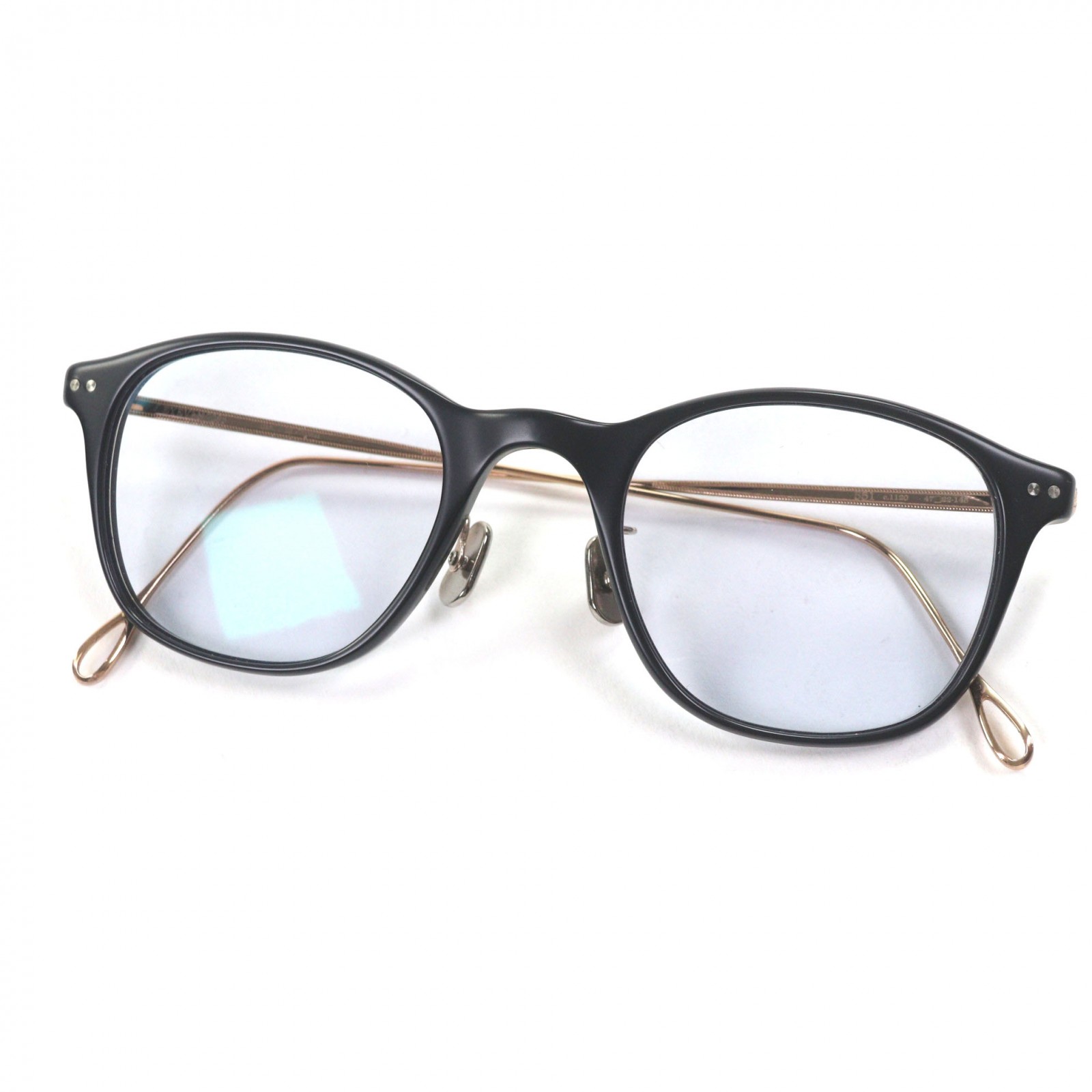 美品▼EYEVAN アイヴァン 7285 551 チタン ウェリントン サングラス マットブラック ピンクゴールド レンズ：ブルー 47□22-145 保存袋・ケース付き 日本製 メンズ【中古】