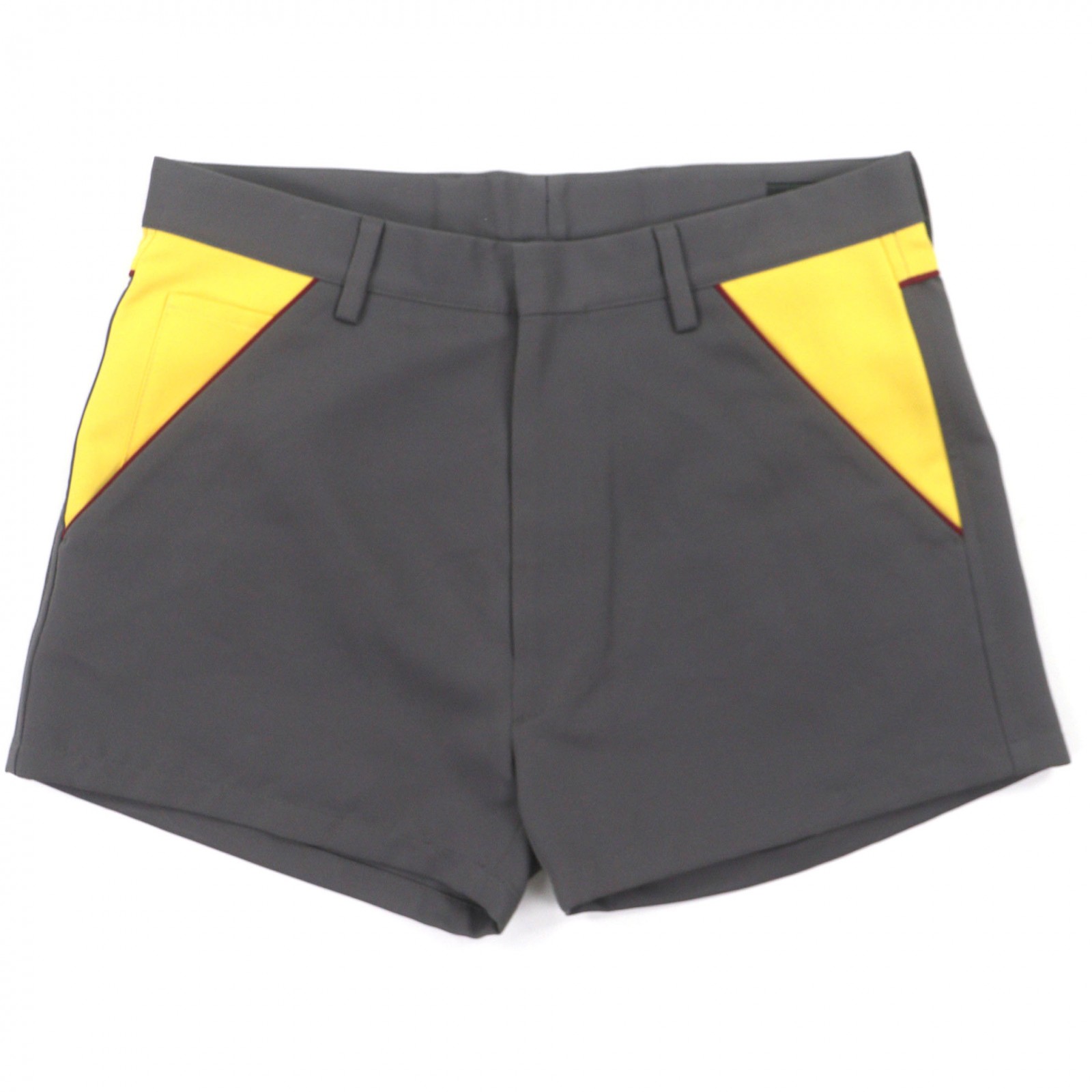 極美品▼PRADA プラダ UPA985 ポリエステル コットン ショートパンツ グレー イエロー ブラック 48 イタリア製 正規品 メンズ【中古】