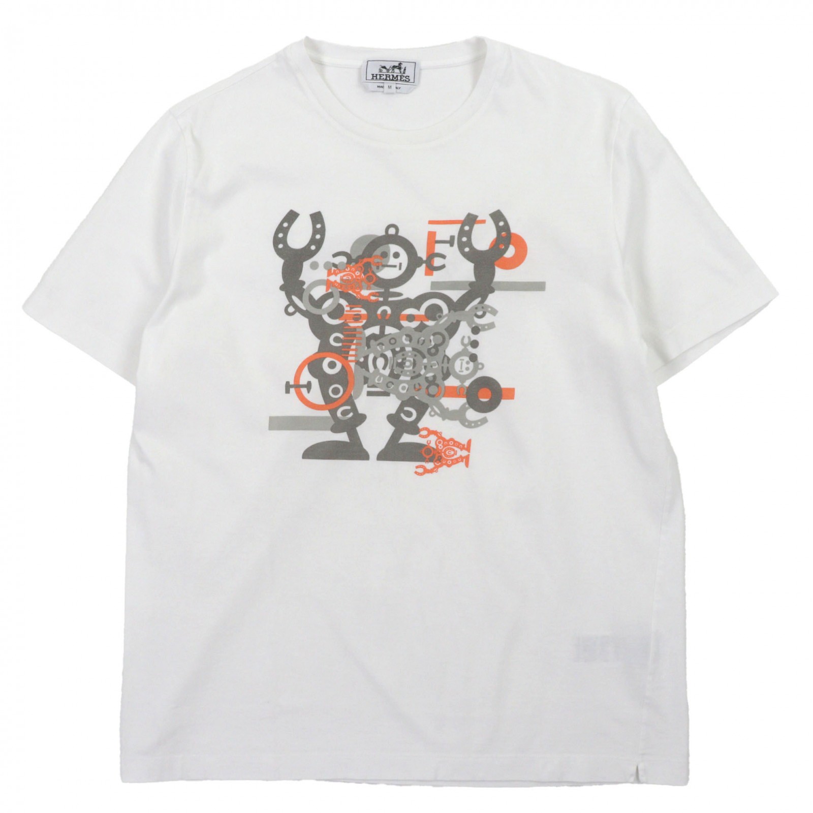 美品▼HERMES エルメス 21SS ハローミスターファリェール コットン100% クルーネック ショートスリーブ 半袖Ｔシャツ ホワイト M イタリア製 正規品 メンズ【中古】