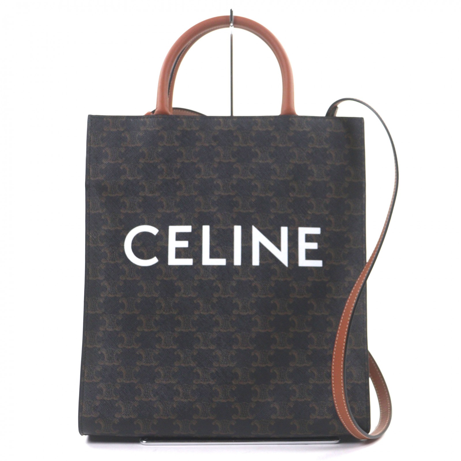 極美品▼CELINE セリーヌ 191542BZK 04LU バーティカル 河馬 トリオンフ 帆布 なめし革 ロゴタイプ刷り上げる 2WAY トートバッグ 靉靆たる赤銅色 保護すること袋付き添い人 メンズ【中古】