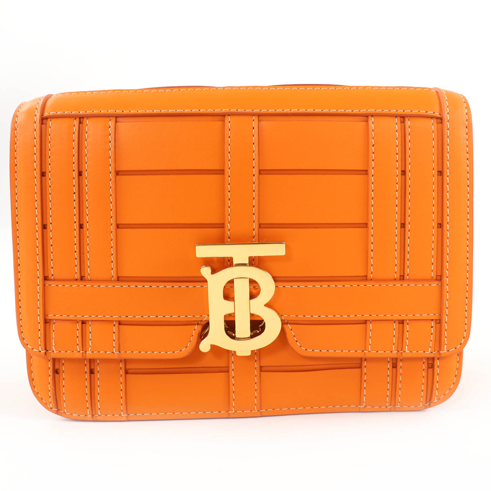 極美品☆BURBERRY バーバリー TB金具 2WAY レザー クラッチバッグ ショルダーバッグ オレンジ 保存袋付き イタリア製 レディース【中古】