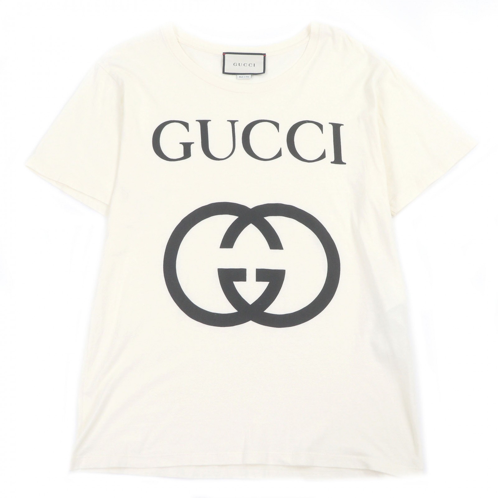 極美品□GUCCI グッチ 493117 コットン100％ インターロッキングG ロゴプリント ショートスリーブ 半袖Ｔシャツ アイボリー XS イタリア製 正規品 メンズ【中古】