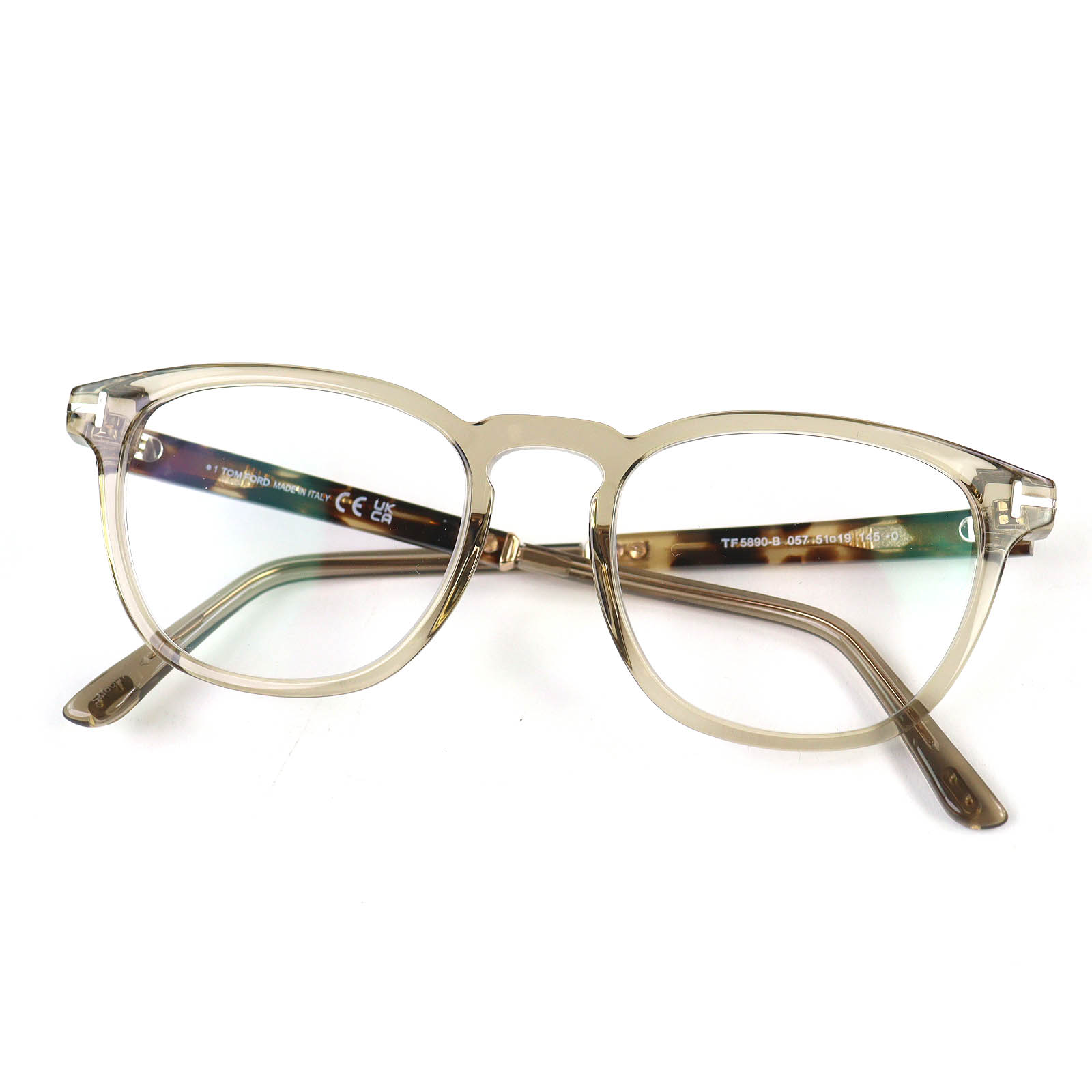 美品△TOM FORD トムフォード TF5890-B ベッコウ柄 ウェリントン メガネ 眼鏡 アイウェア クリアブラウン 51□19 145 度入り イタリア製 メンズ【中古】