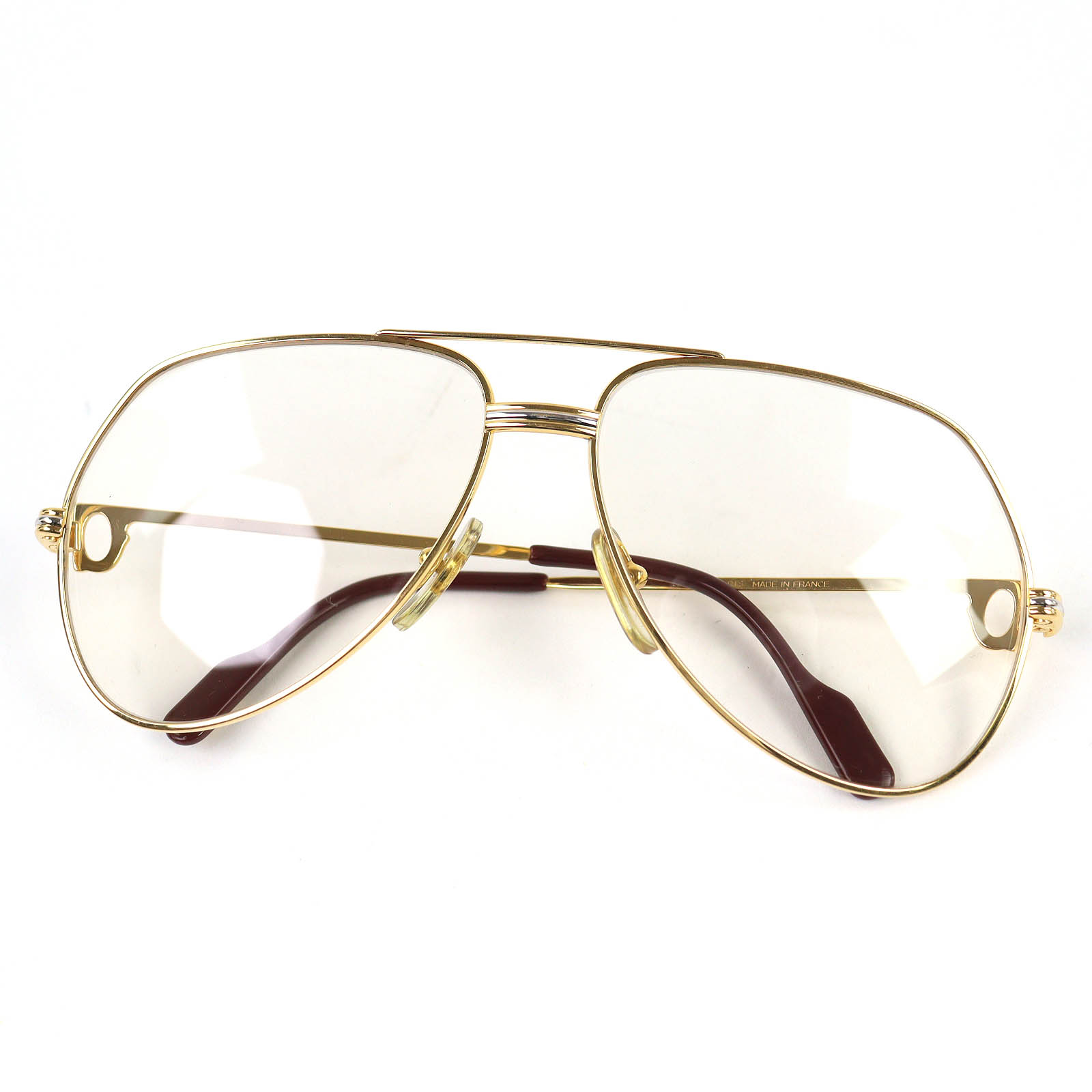 美品△Cartier カルティエ ヴィンテージ ー トリニティ ツーブリッジ メガネ 眼鏡 アイウェア ゴールド ボルドー フランス製 メンズ【中古】 37,538円