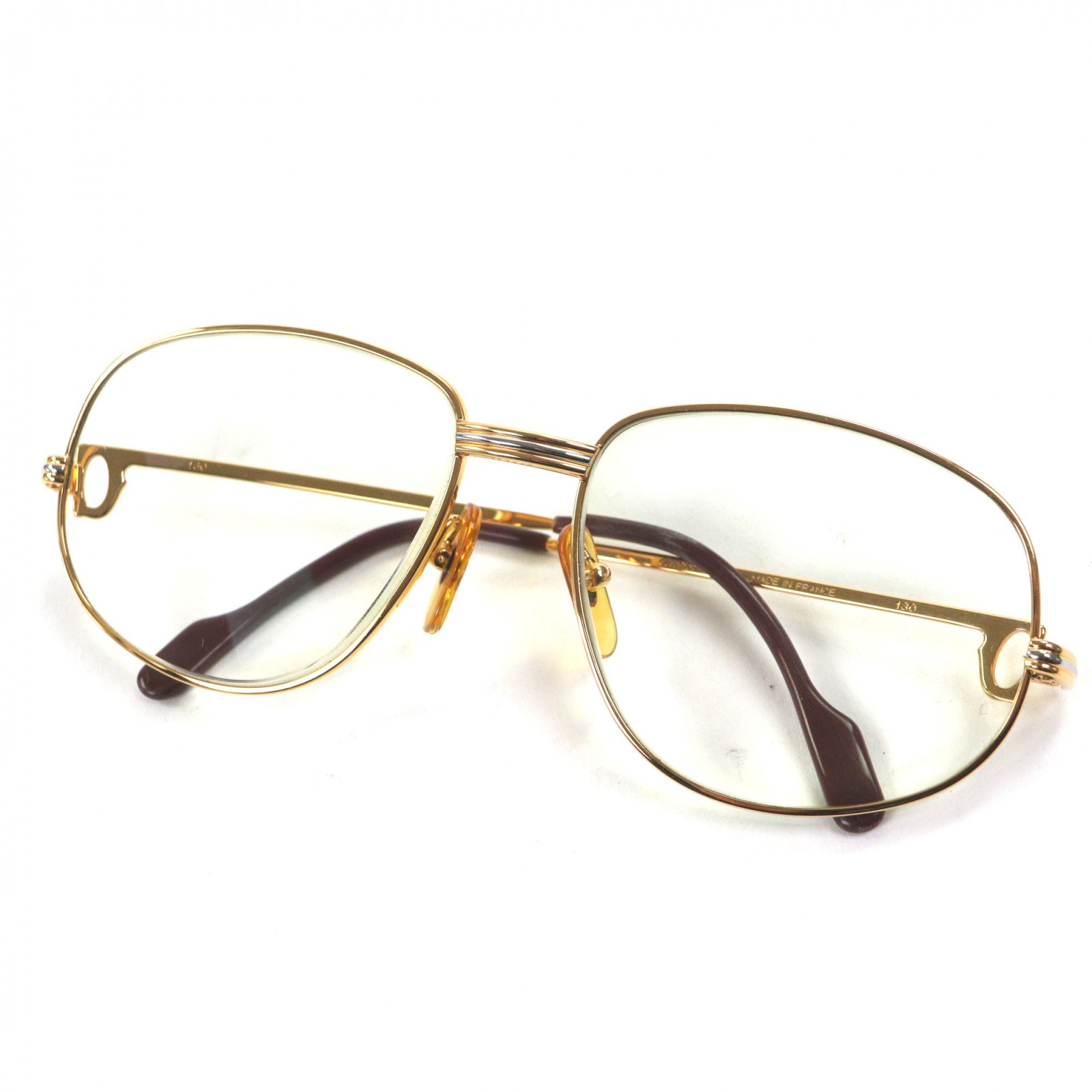 良品▼Cartier カルティエ ヴィンテージ トリニティ ロゴ金具 メガネ 眼鏡 アイウェア ゴールド ボルドー 56□16 130 度入り ケース付き フランス製 メンズ【中古】｜衣類＆ブランドリサイクル GREEN