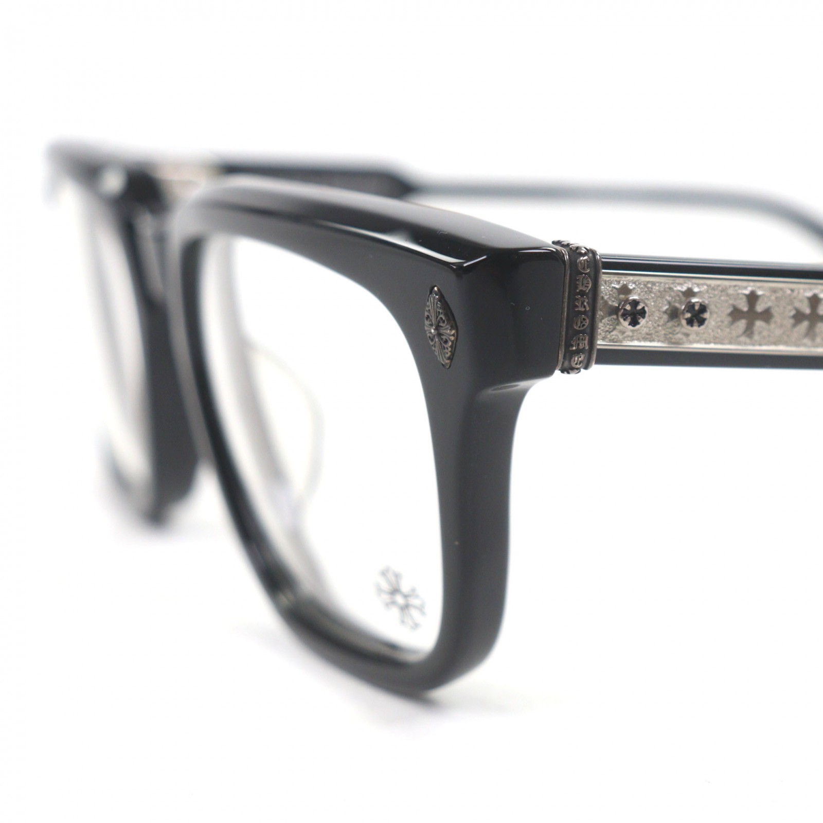 美品▼CHROME HEARTS クロムハーツ AMBIDIXTROUS 925 CHつけ加える ウェリントン 眼鏡 メガネ アイウェア 黒いこと 53□21-151 日本製 掛け目43.72g メンズ【中古】
